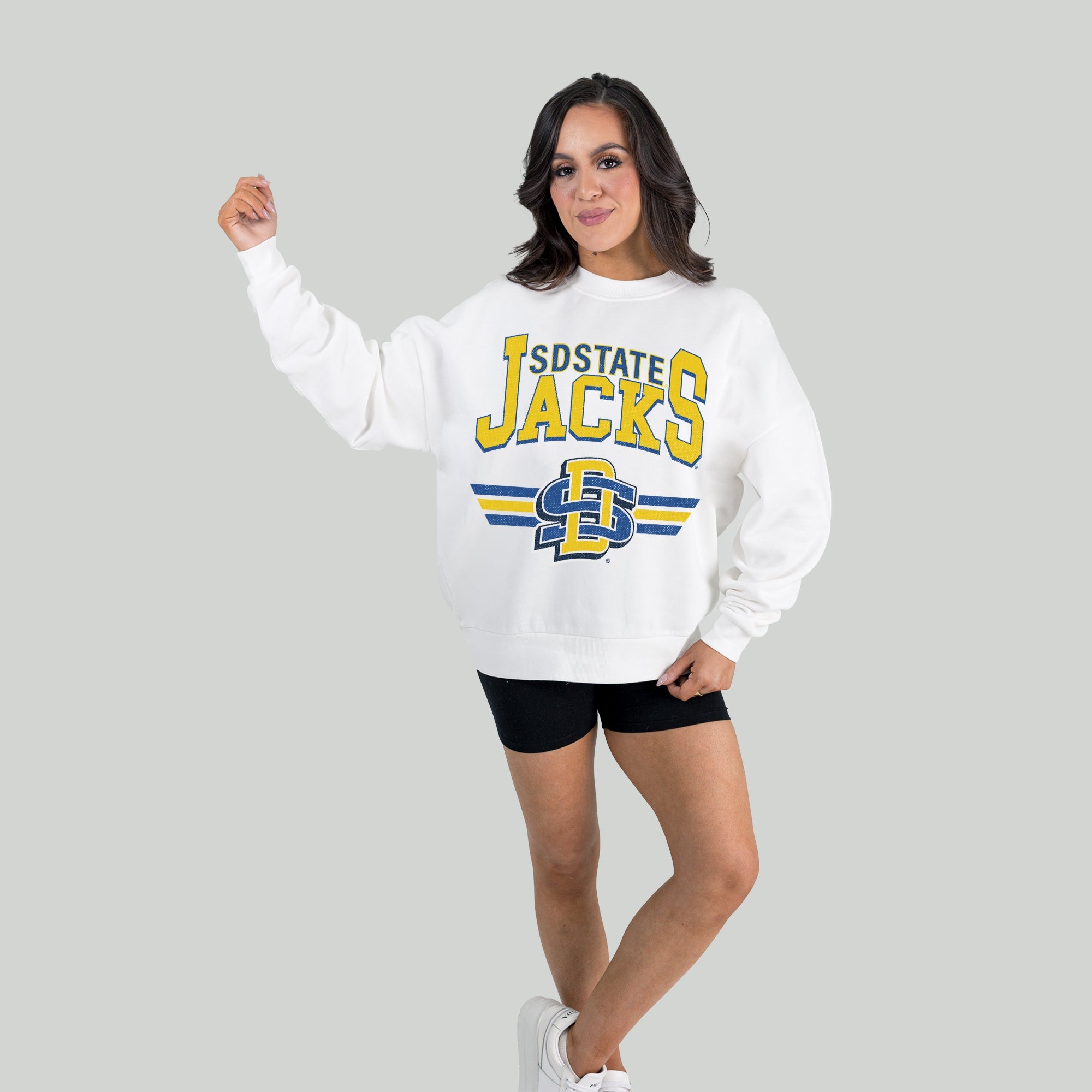 SOUTH DAKOTA STATE JACKRABBITS SWIFT STRIKE PREMIUM FLEECE DROP SHOULDER CREWNECK PULLOVER