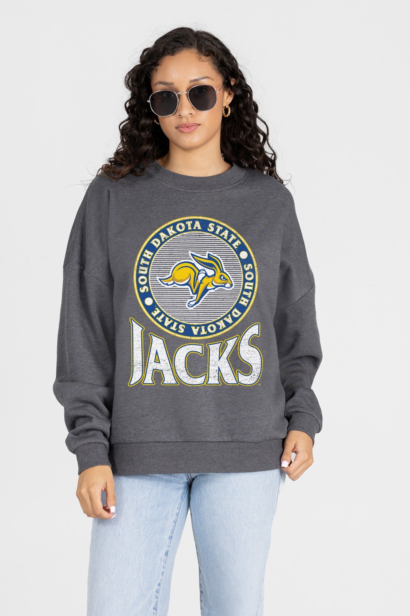 SOUTH DAKOTA STATE JACKRABBITS SATURDAY SEAL PREMIUM FLEECE DROP SHOULDER CREWNECK PULLOVER