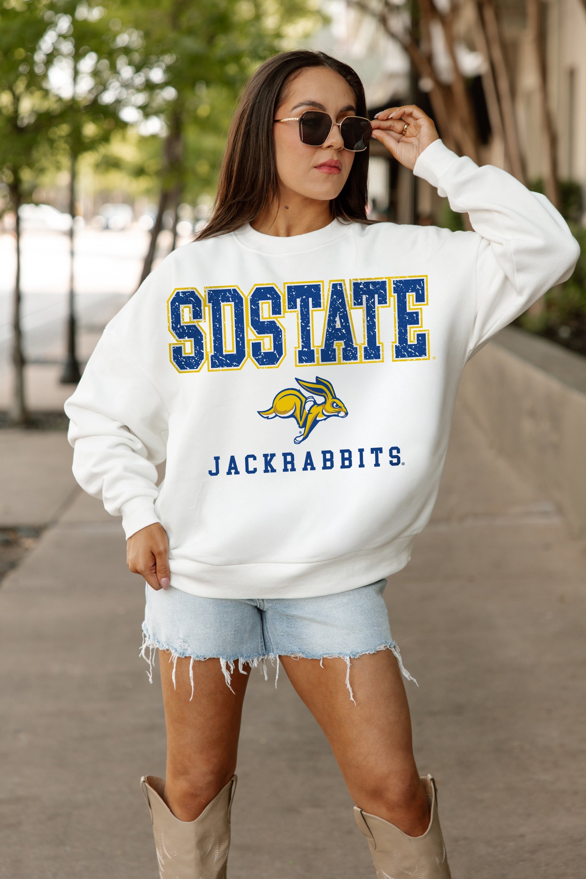 SOUTH DAKOTA STATE JACKRABBITS FREESTYLE PREMIUM FLEECE CREWNECK PULLOVER