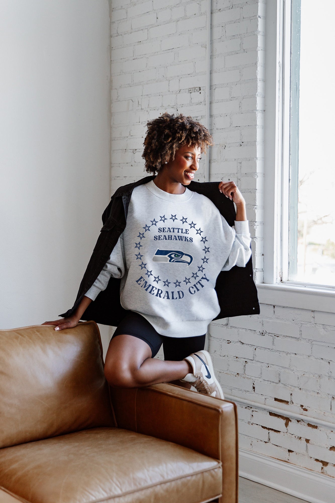 SEATTLE SEAHAWKS SUPERSTAR PREMIUM FLEECE DROP SHOULDER CREWNECK PULLOVER