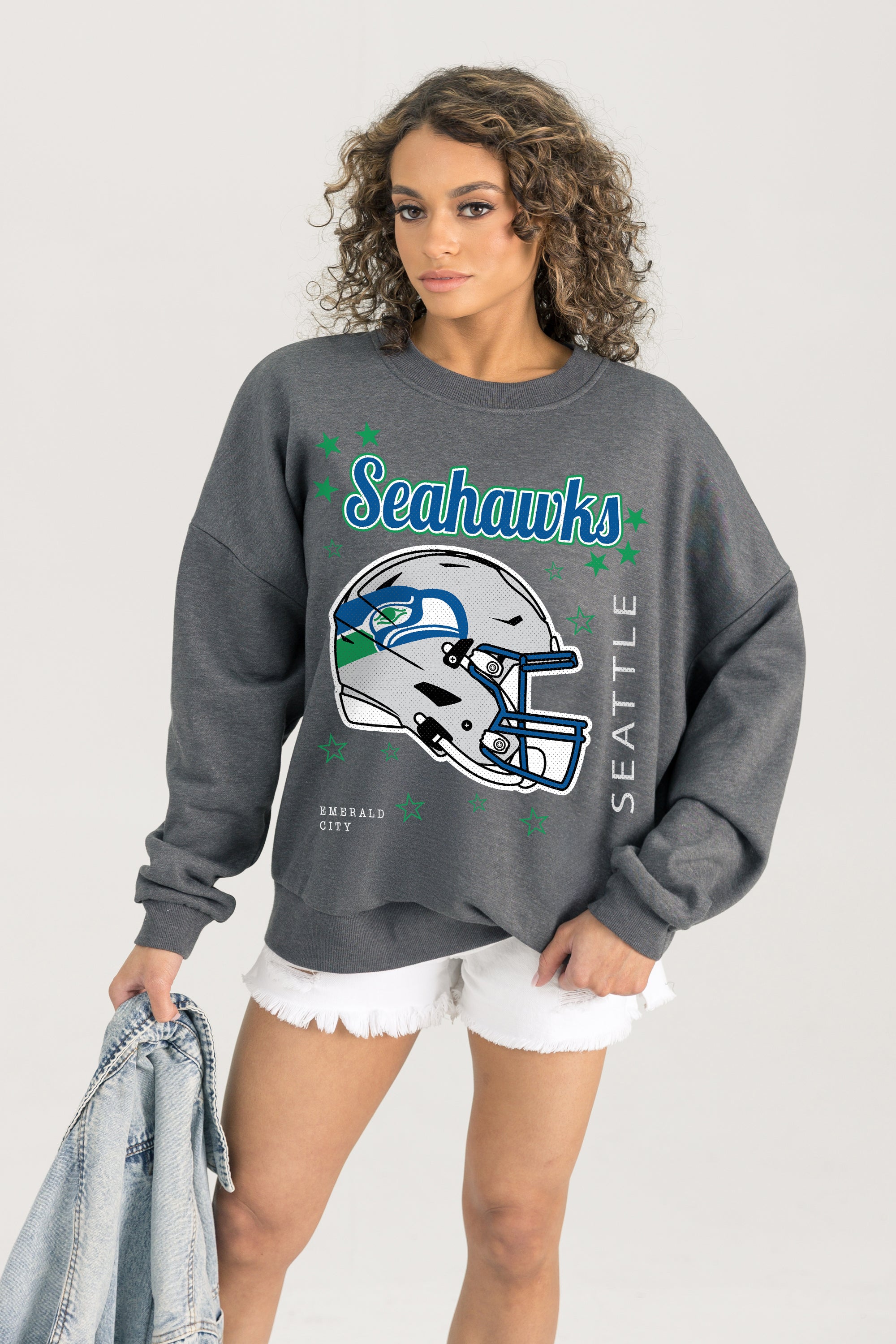 SEATTLE SEAHAWKS READY TO RUMBLE PREMIUM FLEECE DROP SHOULDER CREWNECK PULLOVER