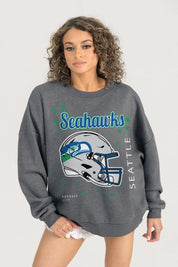 SEATTLE SEAHAWKS READY TO RUMBLE PREMIUM FLEECE DROP SHOULDER CREWNECK PULLOVER