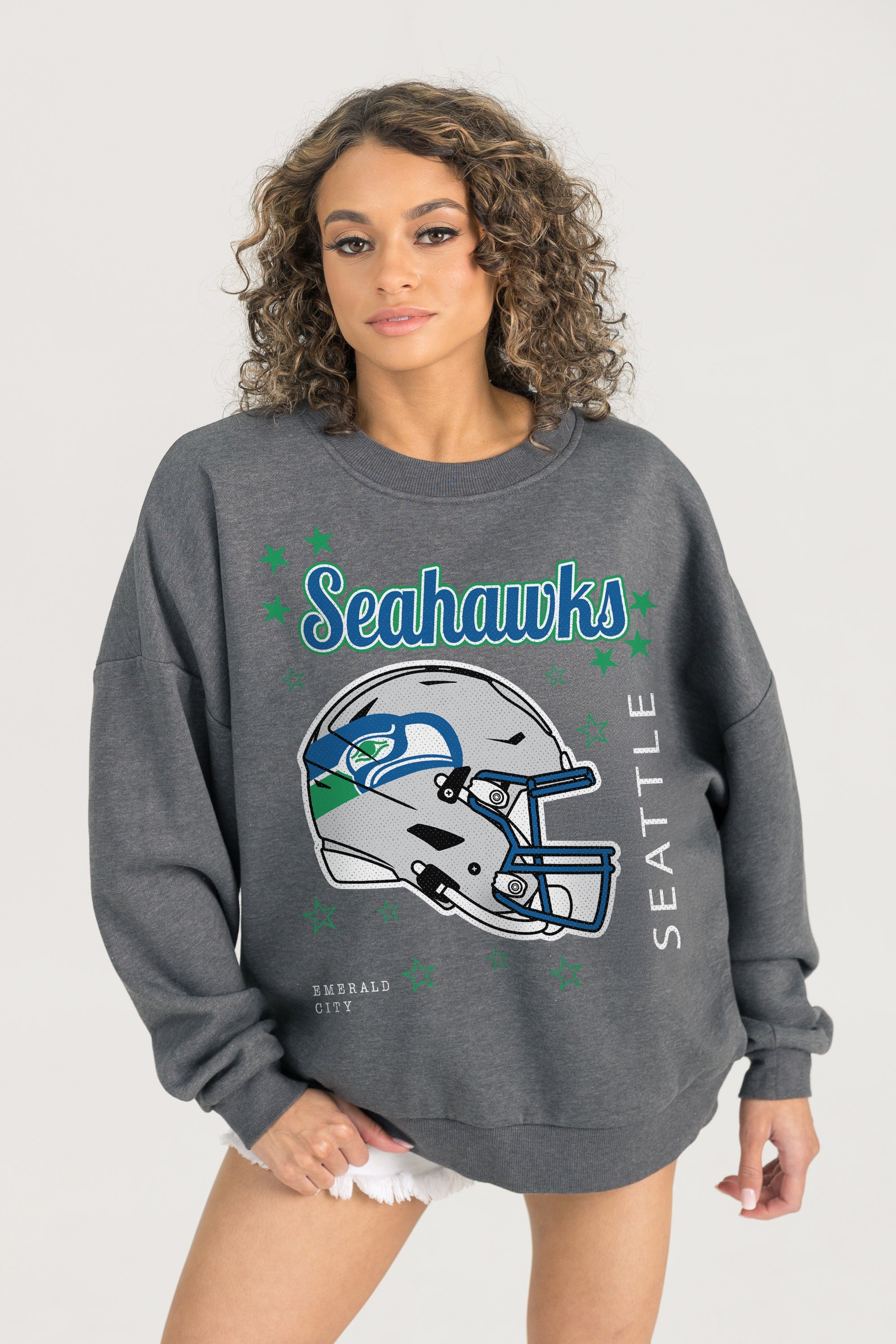 SEATTLE SEAHAWKS READY TO RUMBLE PREMIUM FLEECE DROP SHOULDER CREWNECK PULLOVER