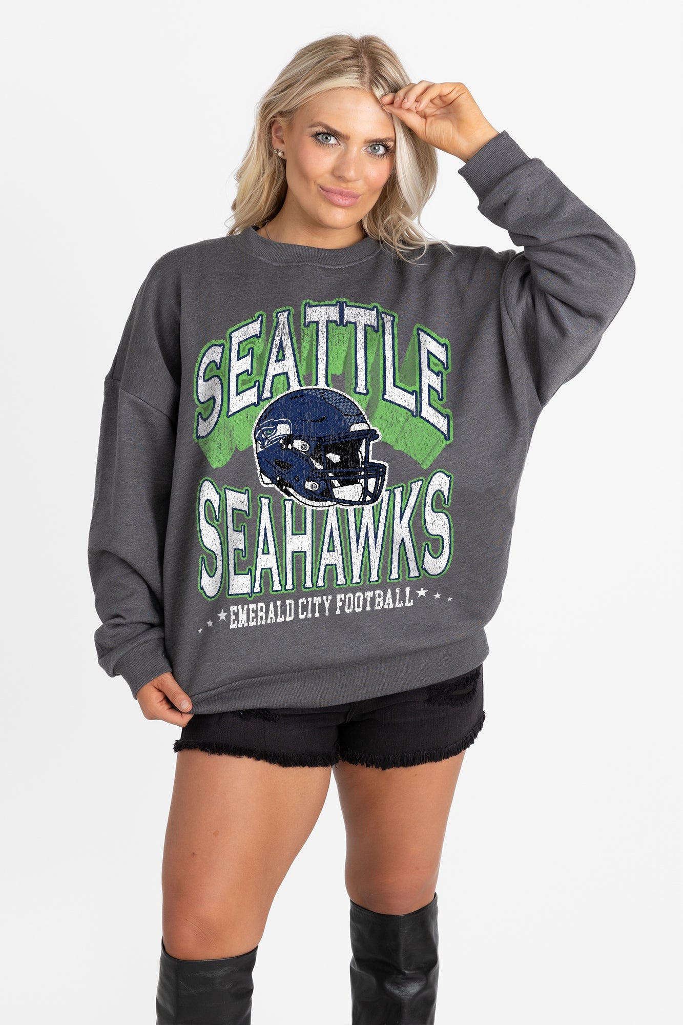 SEATTLE SEAHAWKS STAY COOL PREMIUM FLEECE CREWNECK PULLOVER BY RANDI MAHOMES