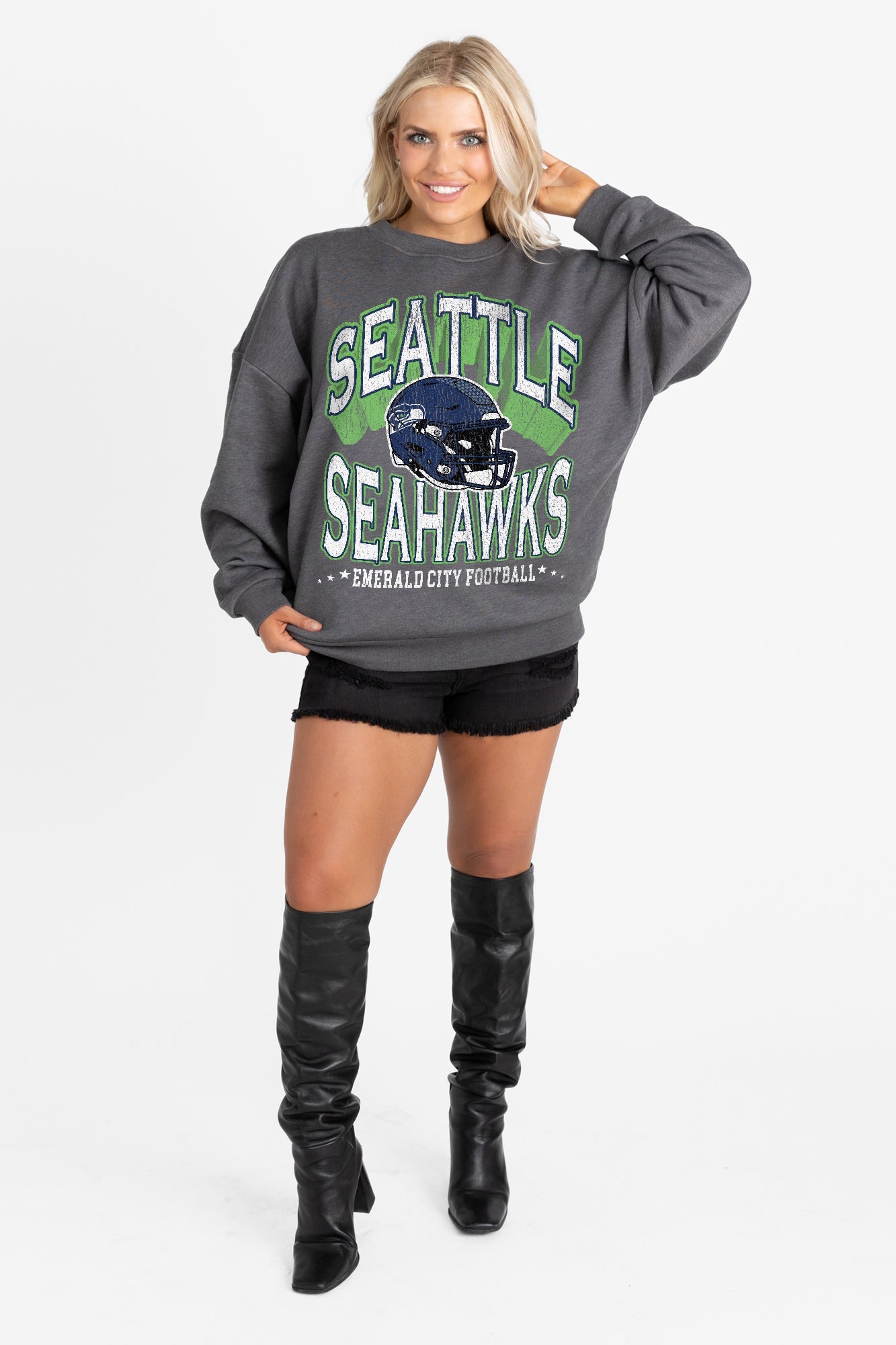 SEATTLE SEAHAWKS STAY COOL PREMIUM FLEECE CREWNECK PULLOVER BY RANDI MAHOMES