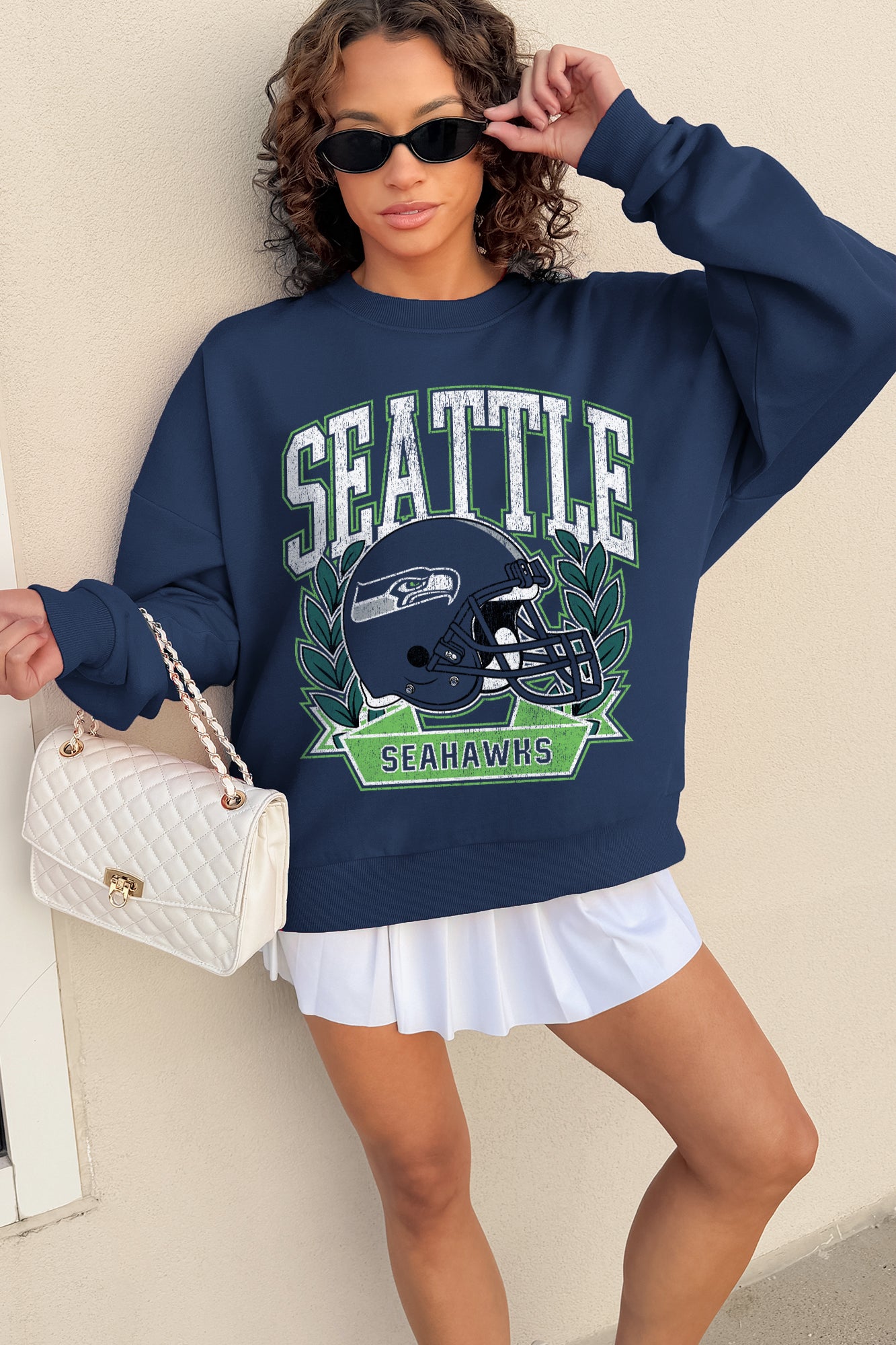 SEATTLE SEAHAWKS CLASSIC ARCHIVES PREMIUM FLEECE DROP SHOULDER CREWNECK PULLOVER