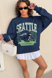 SEATTLE SEAHAWKS CLASSIC ARCHIVES PREMIUM FLEECE DROP SHOULDER CREWNECK PULLOVER