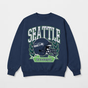SEATTLE SEAHAWKS CLASSIC ARCHIVES PREMIUM FLEECE DROP SHOULDER CREWNECK PULLOVER