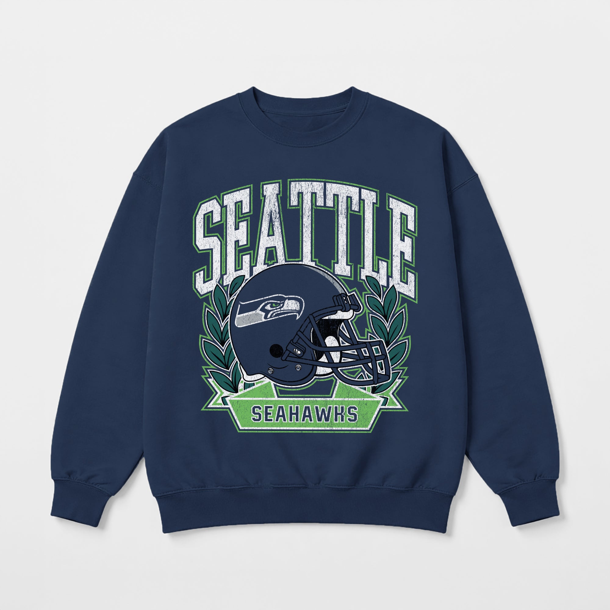 SEATTLE SEAHAWKS CLASSIC ARCHIVES PREMIUM FLEECE DROP SHOULDER CREWNECK PULLOVER