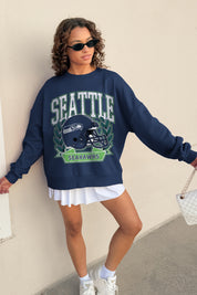 SEATTLE SEAHAWKS CLASSIC ARCHIVES PREMIUM FLEECE DROP SHOULDER CREWNECK PULLOVER