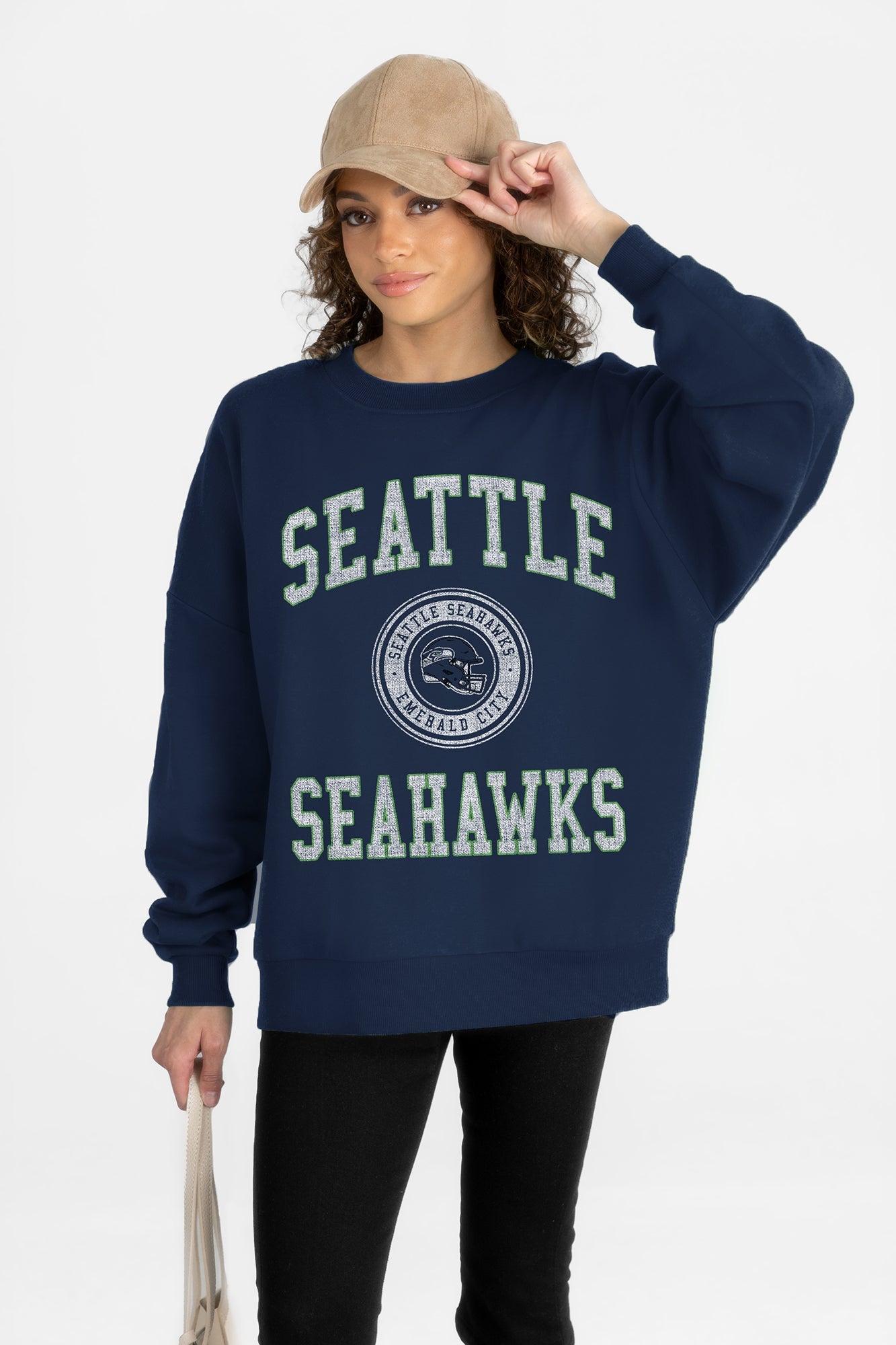 SEATTLE SEAHAWKS PRIME PLAY PREMIUM FLEECE DROP SHOULDER CREWNECK PULLOVER