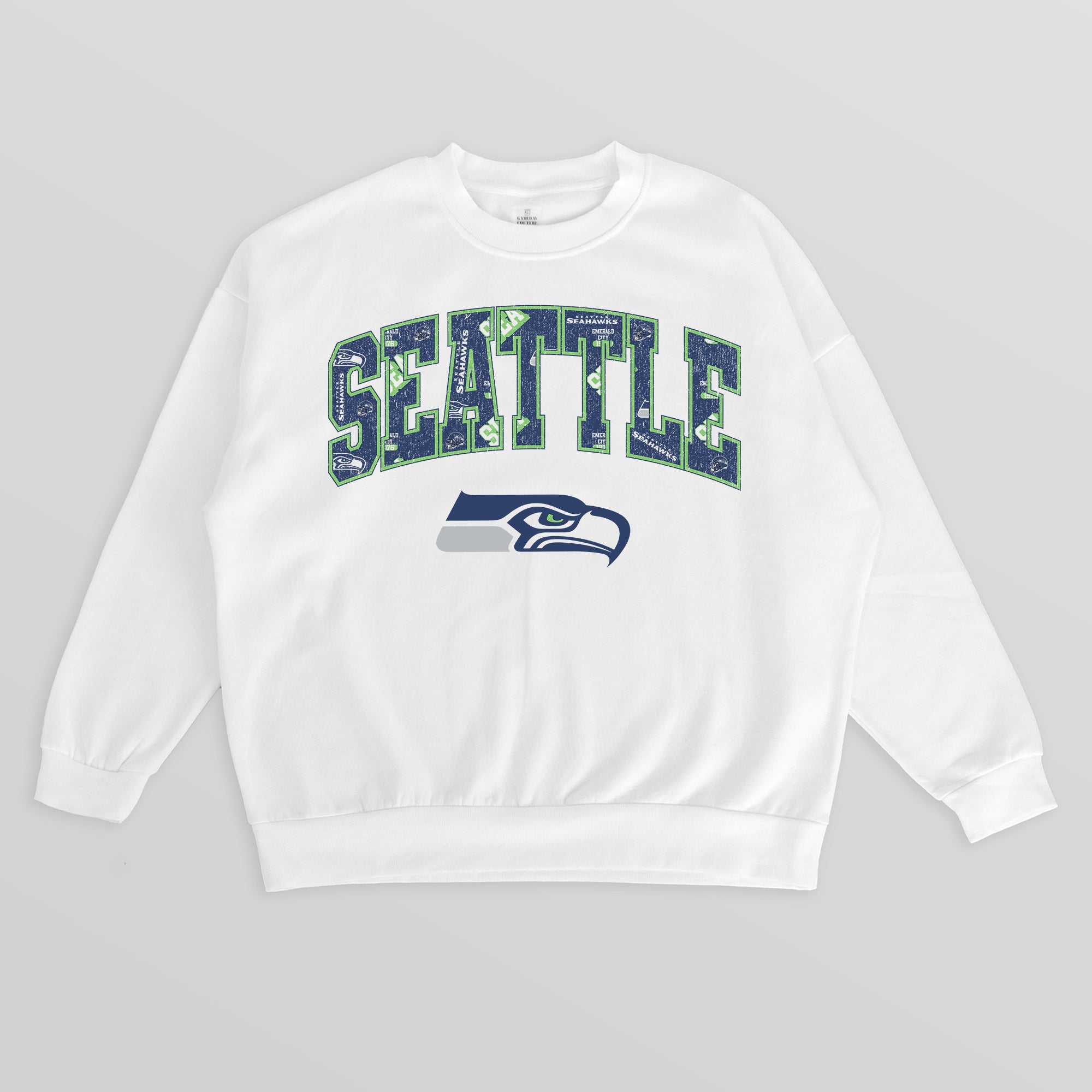 SEATTLE SEAHAWKS SWEET PLAY PREMIUM FLEECE DROP SHOULDER CREWNECK PULLOVER