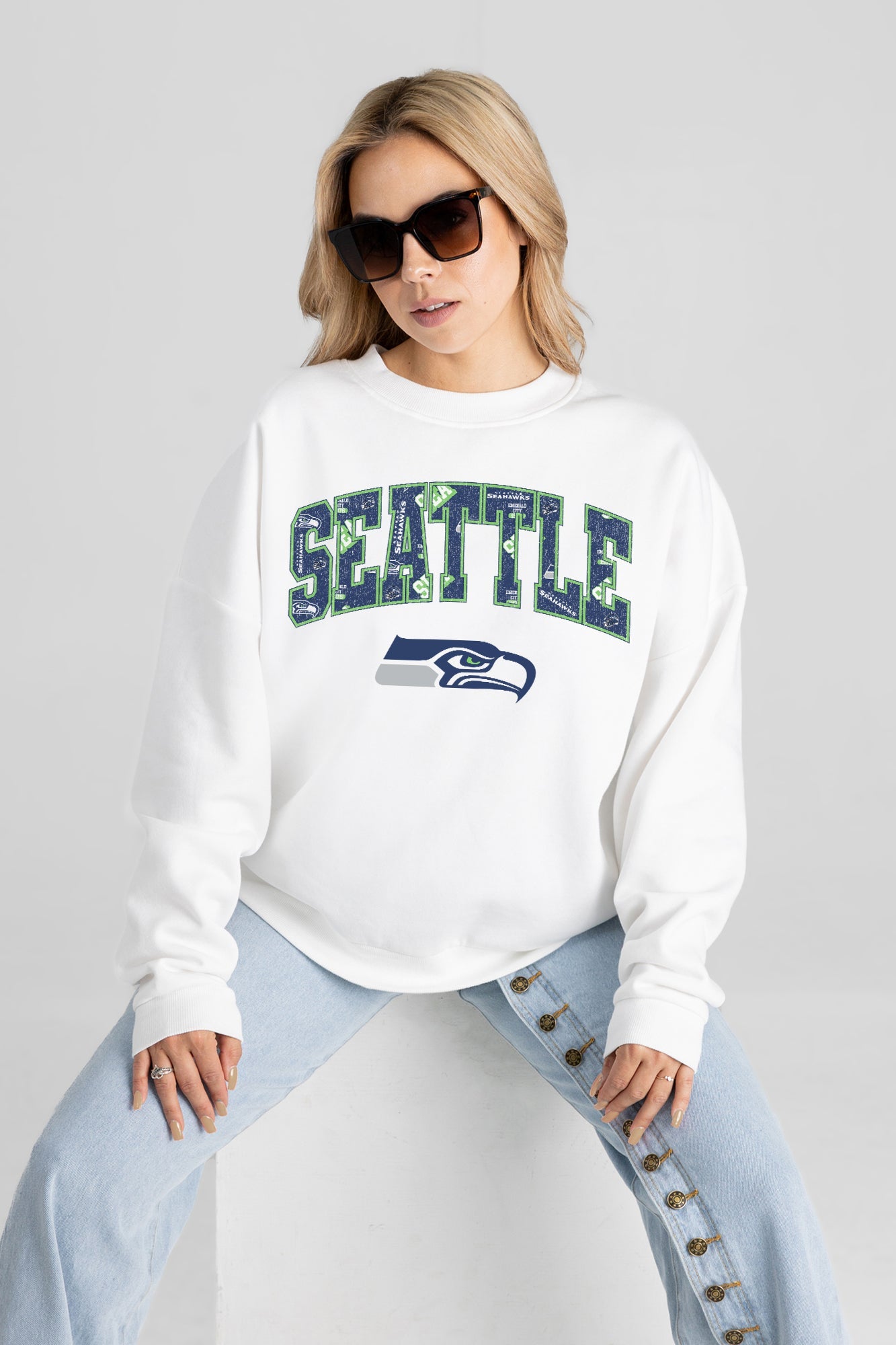SEATTLE SEAHAWKS SWEET PLAY PREMIUM FLEECE DROP SHOULDER CREWNECK PULLOVER