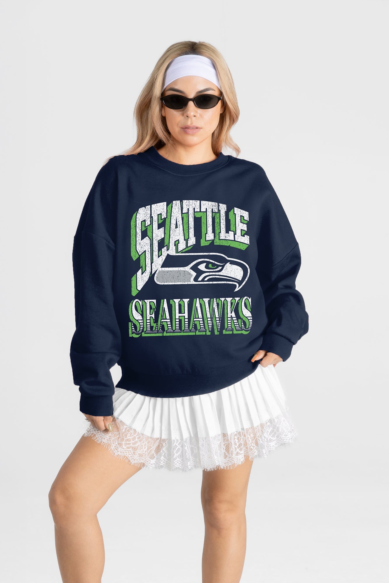 SEATTLE SEAHAWKS MAIN CHARACTER PREMIUM FLEECE DROP SHOULDER CREWNECK PULLOVER