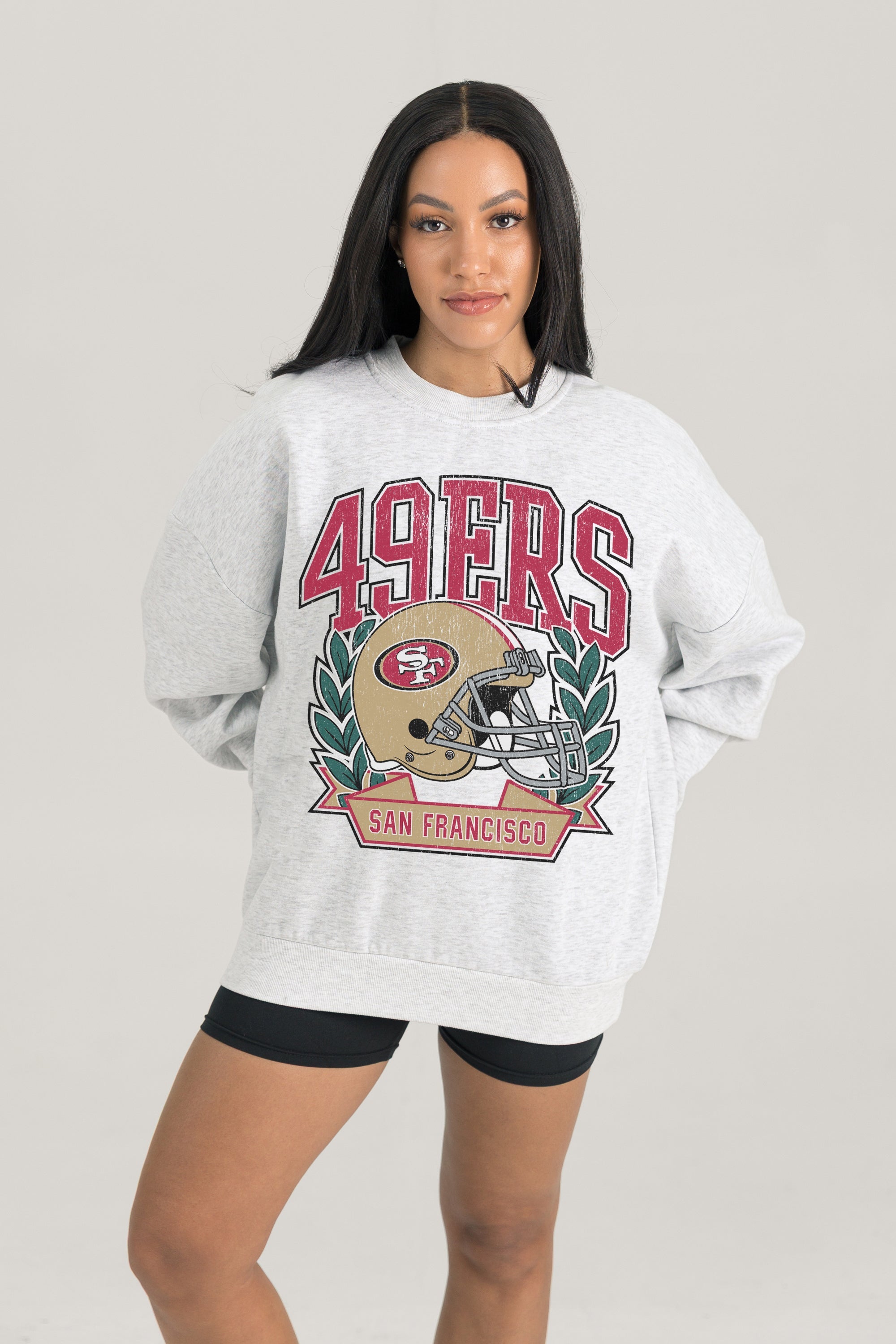 SAN FRANCISCO 49ERS HERITAGE PREMIUM FLEECE DROP SHOULDER CREWNECK PULLOVER