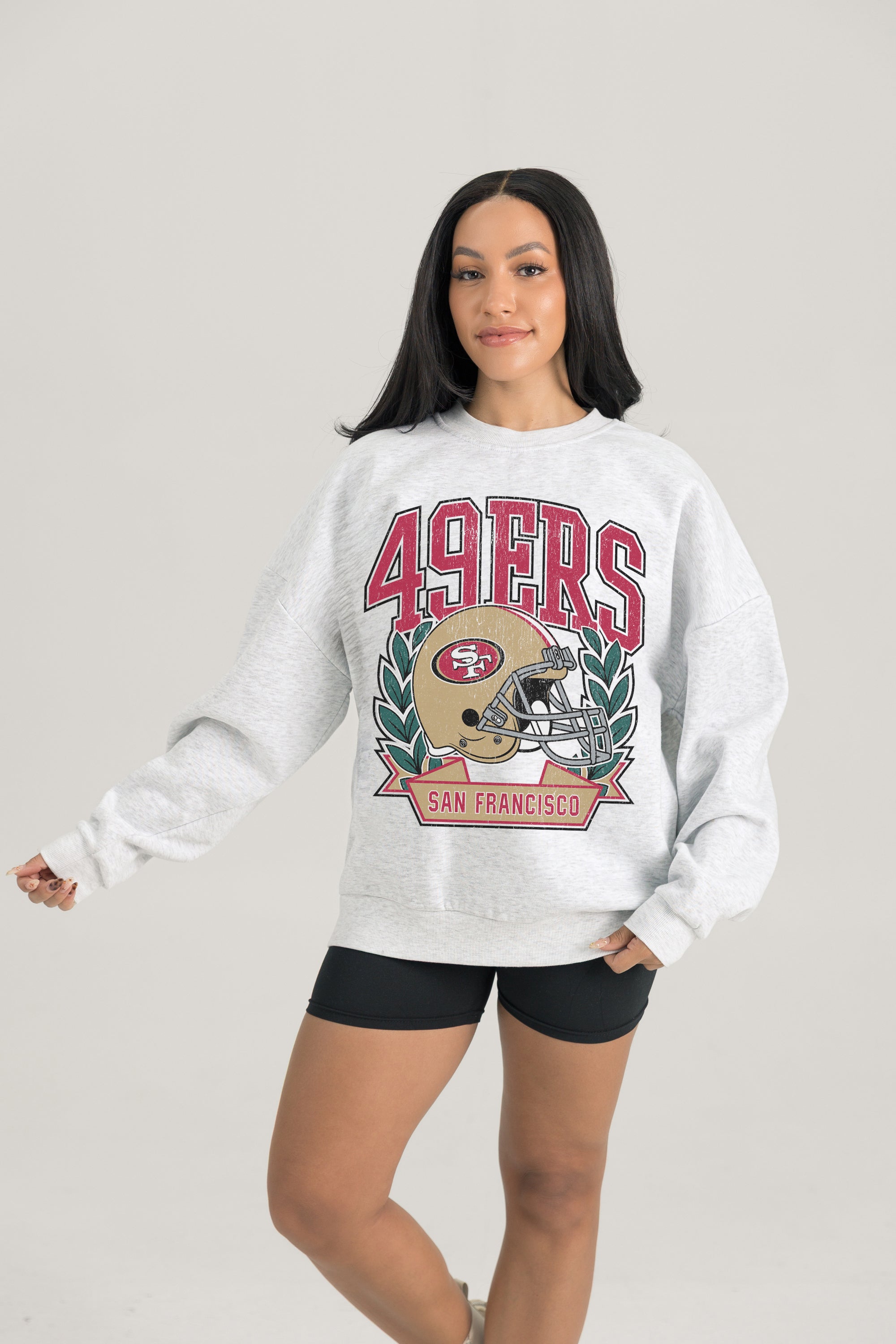 SAN FRANCISCO 49ERS HERITAGE PREMIUM FLEECE DROP SHOULDER CREWNECK PULLOVER