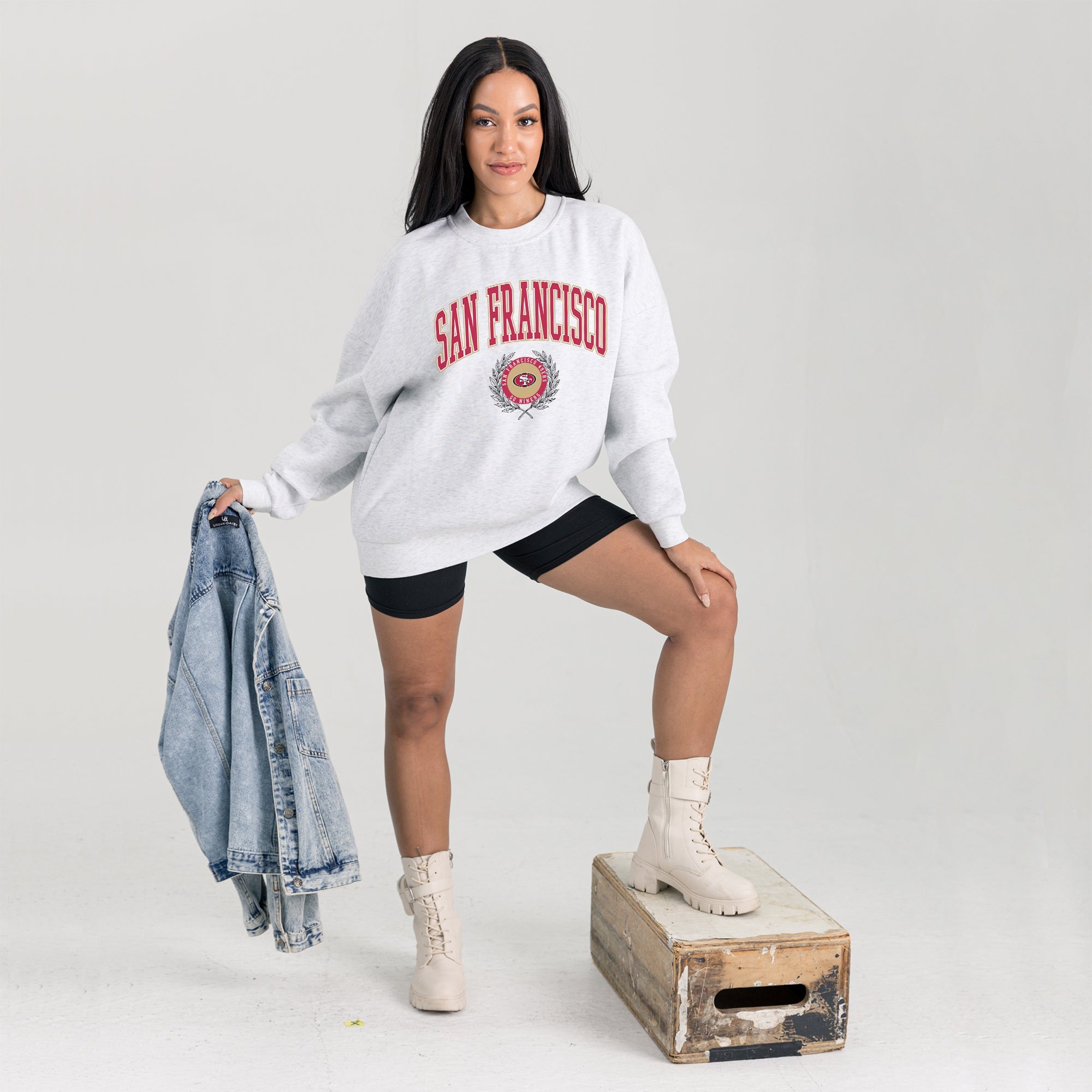 SAN FRANCISCO 49ERS TRADITION REFINED PREMIUM FLEECE CREWNECK PULLOVER