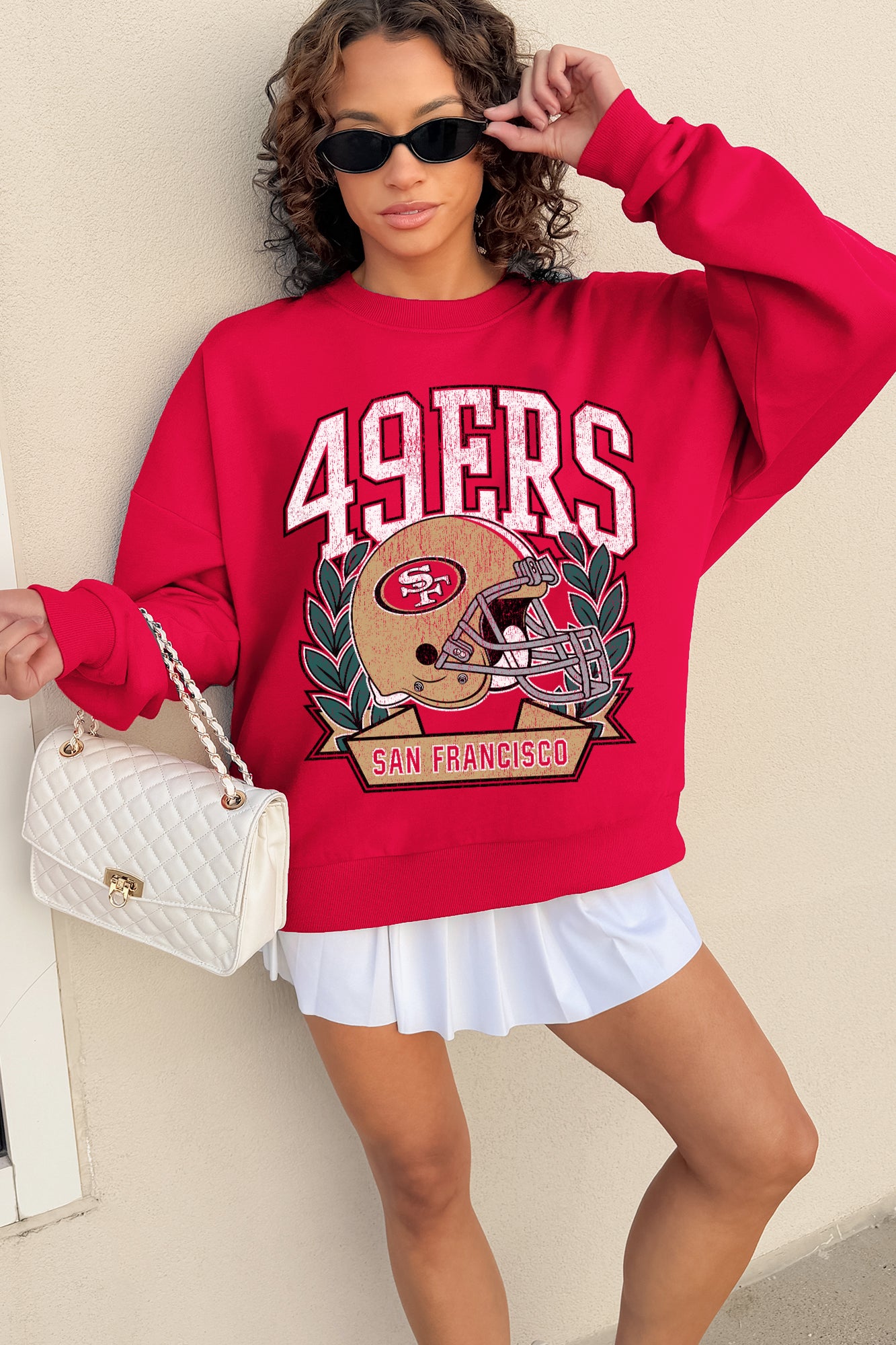 SAN FRANCISCO 49ERS CLASSIC ARCHIVES PREMIUM FLEECE DROP SHOULDER CREWNECK PULLOVER