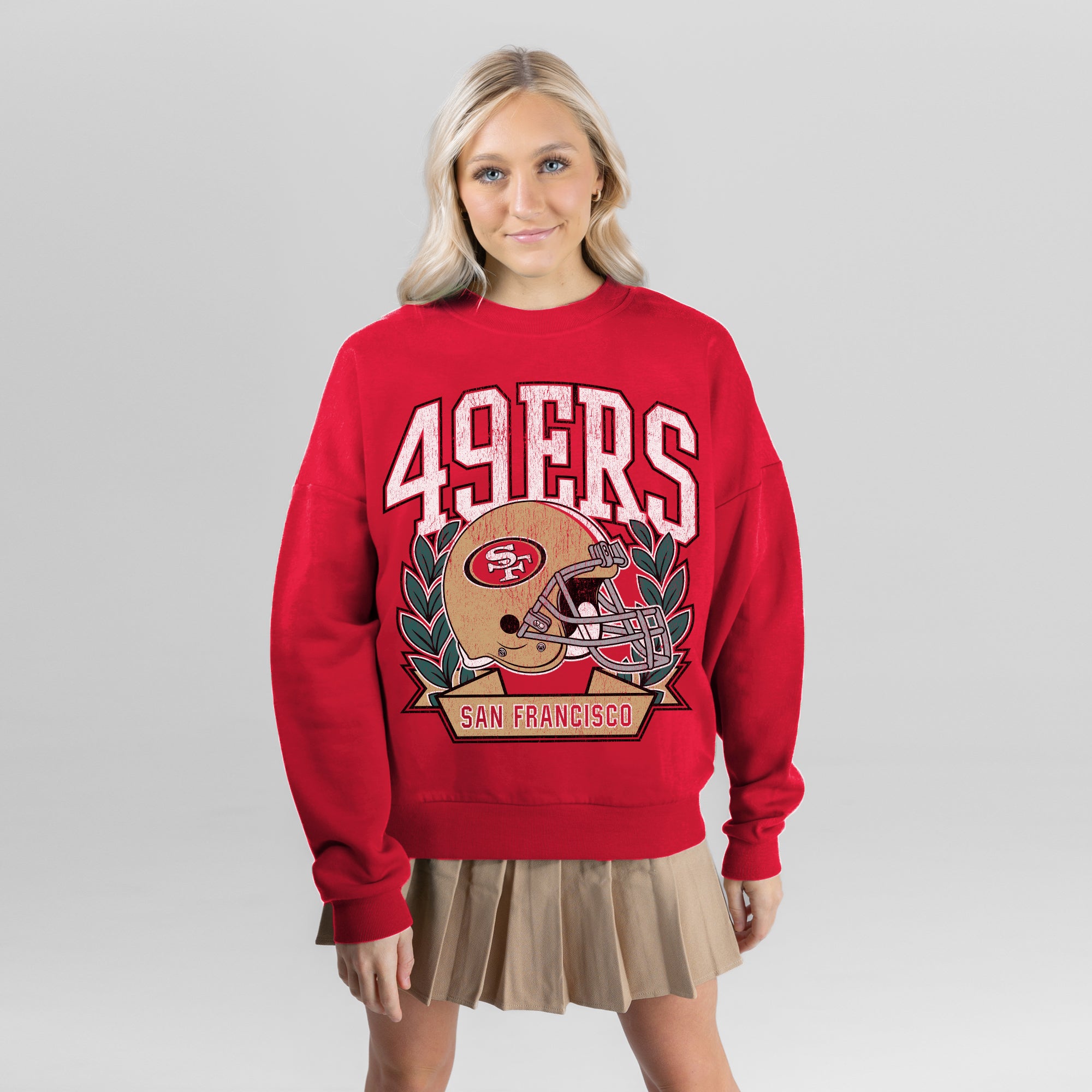 SAN FRANCISCO 49ERS CLASSIC ARCHIVES PREMIUM FLEECE DROP SHOULDER CREWNECK PULLOVER