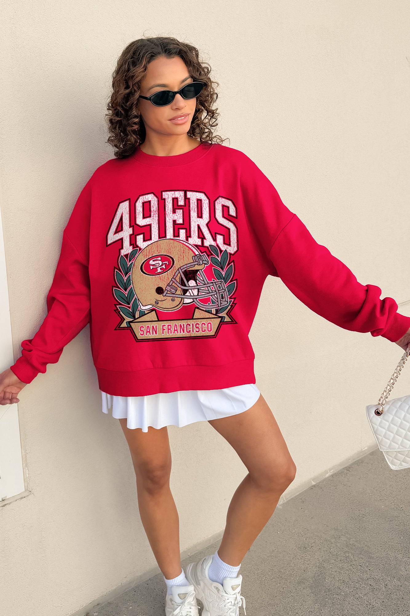 SAN FRANCISCO 49ERS CLASSIC ARCHIVES PREMIUM FLEECE DROP SHOULDER CREWNECK PULLOVER