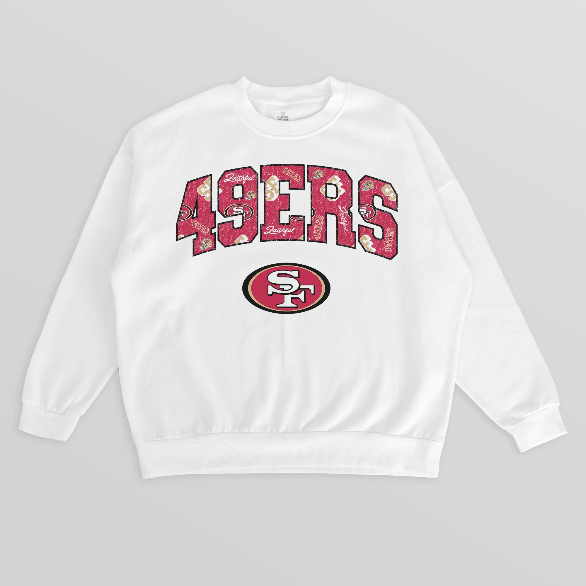 SAN FRANCISCO 49ERS SWEET PLAY PREMIUM FLEECE DROP SHOULDER CREWNECK PULLOVER