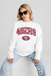 SAN FRANCISCO 49ERS SWEET PLAY PREMIUM FLEECE DROP SHOULDER CREWNECK PULLOVER