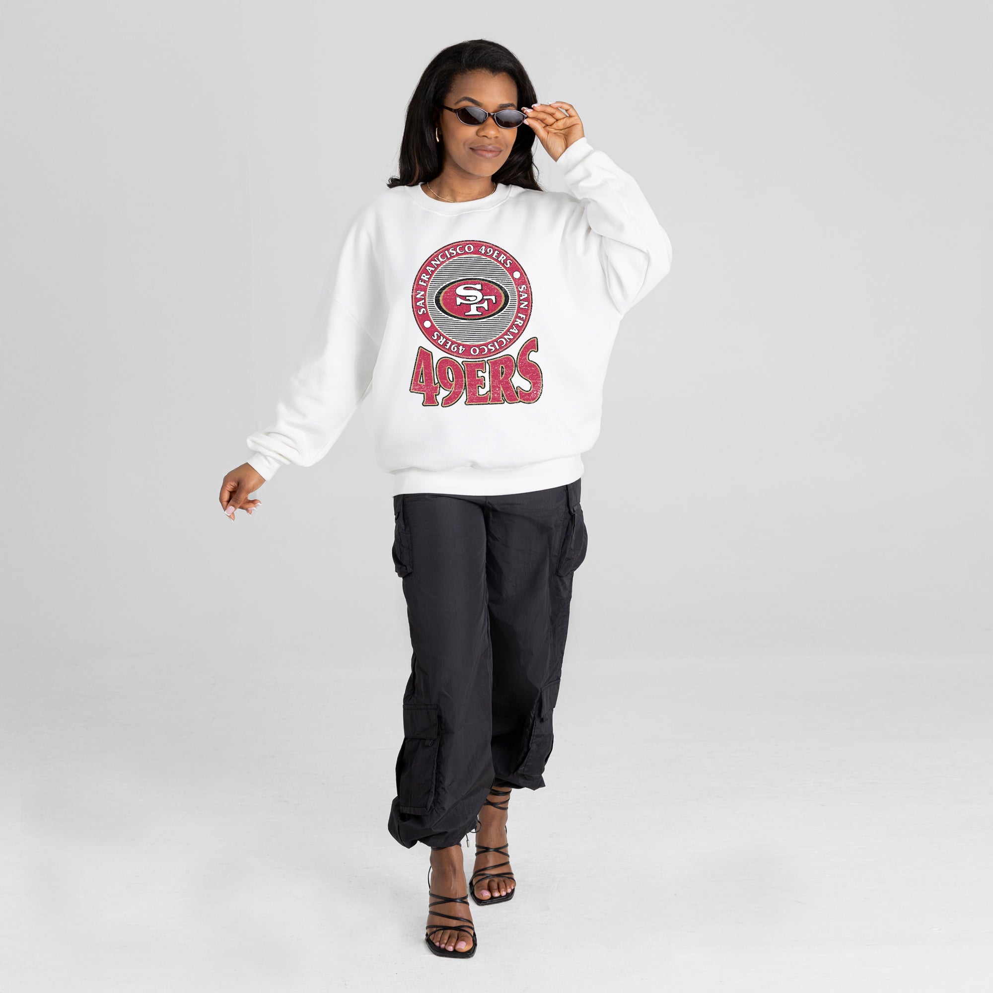 SAN FRANCISCO 49ERS ENDZONE PREMIUM FLEECE DROP SHOULDER CREWNECK PULLOVER