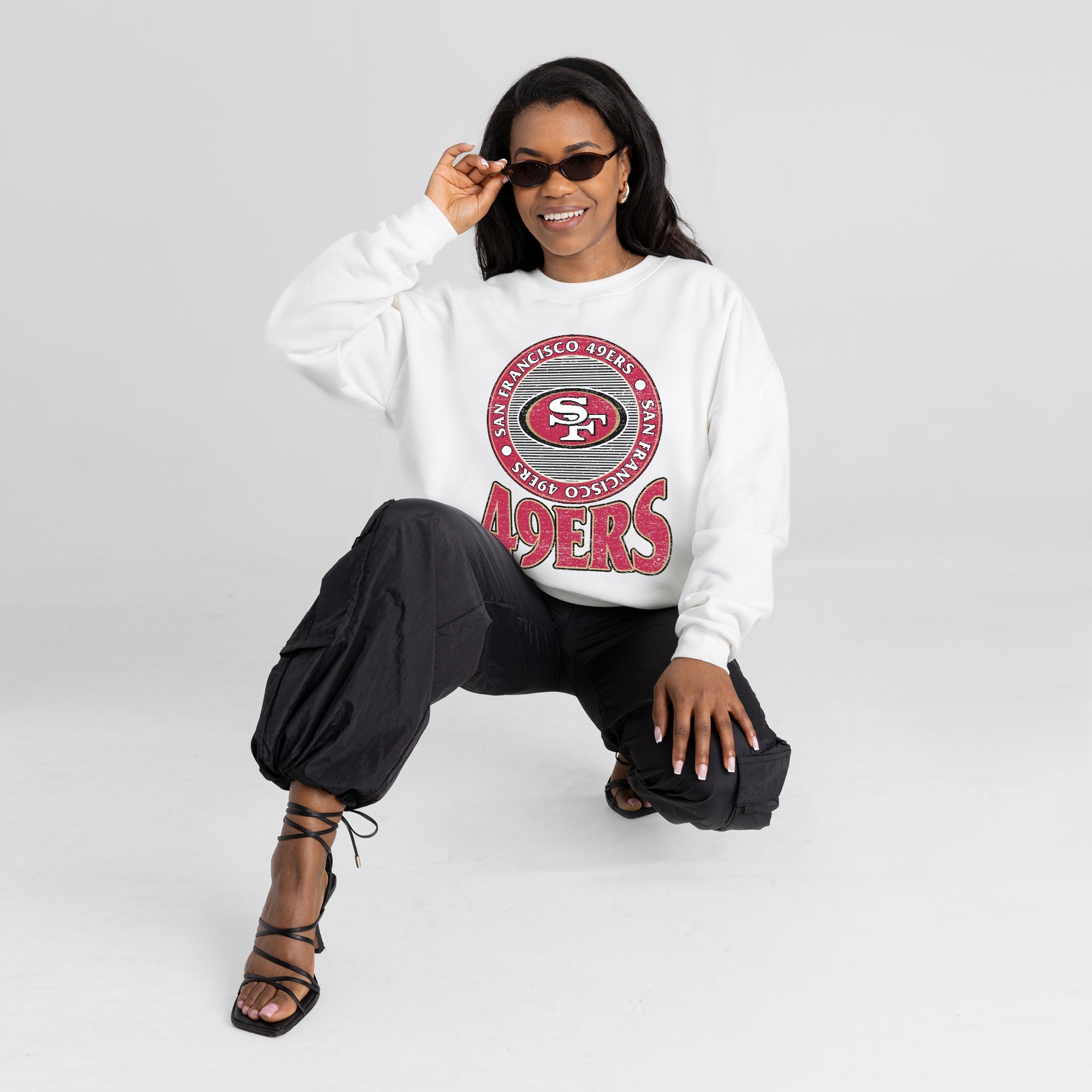 SAN FRANCISCO 49ERS ENDZONE PREMIUM FLEECE DROP SHOULDER CREWNECK PULLOVER