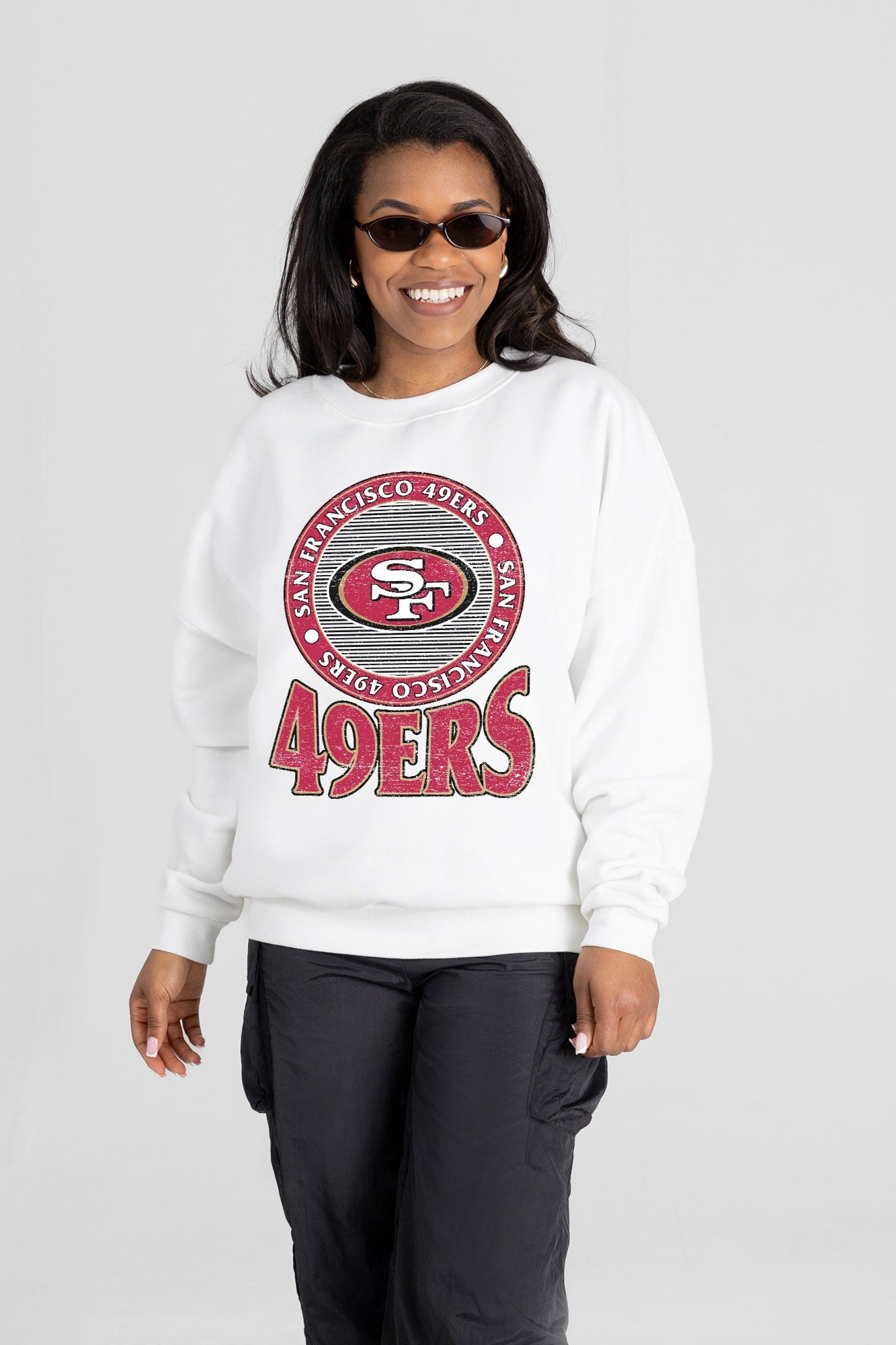 SAN FRANCISCO 49ERS ENDZONE PREMIUM FLEECE DROP SHOULDER CREWNECK PULLOVER