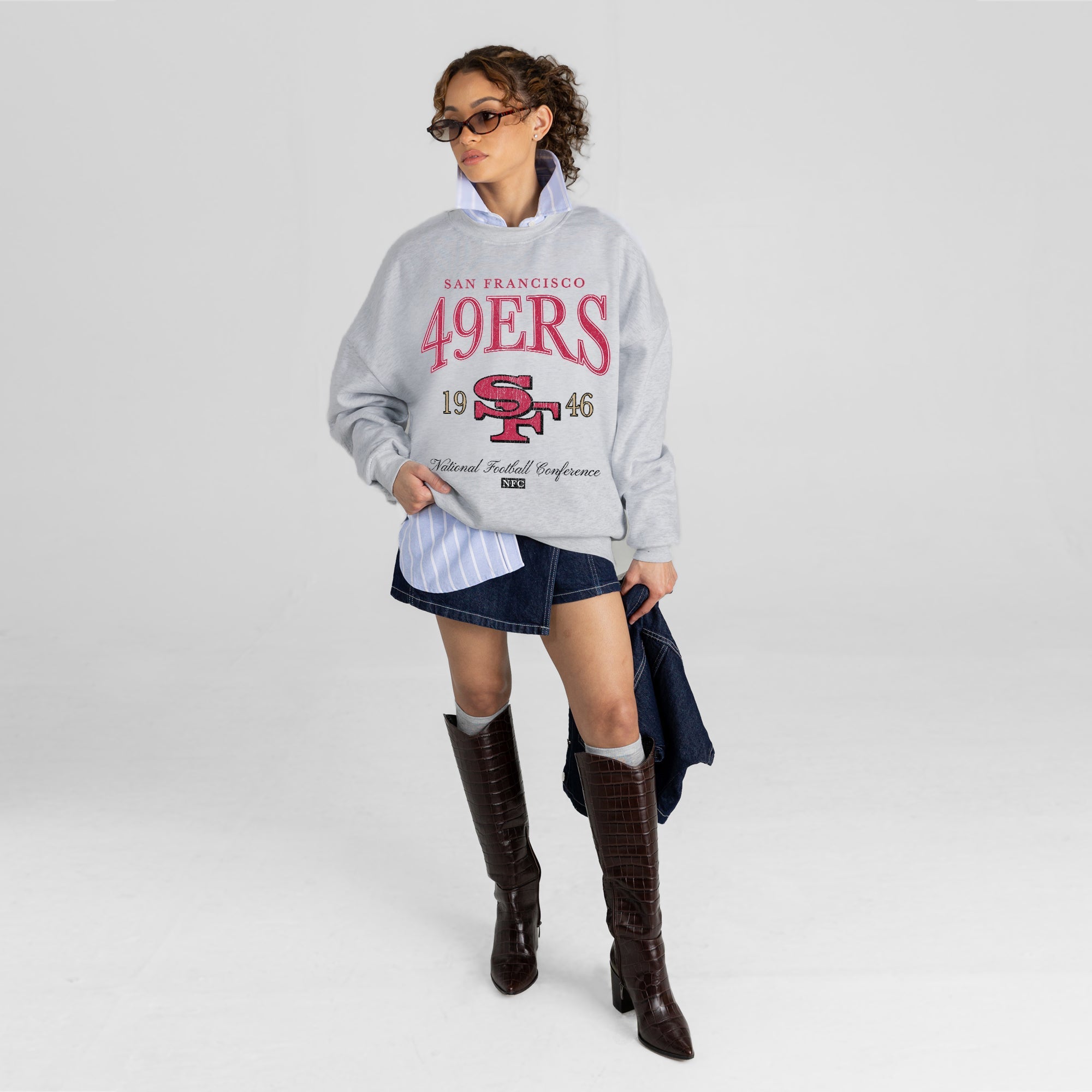 SAN FRANCISCO 49ERS INSTANT CLASSIC PREMIUM FLEECE DROP SHOULDER CREWNECK PULLOVER