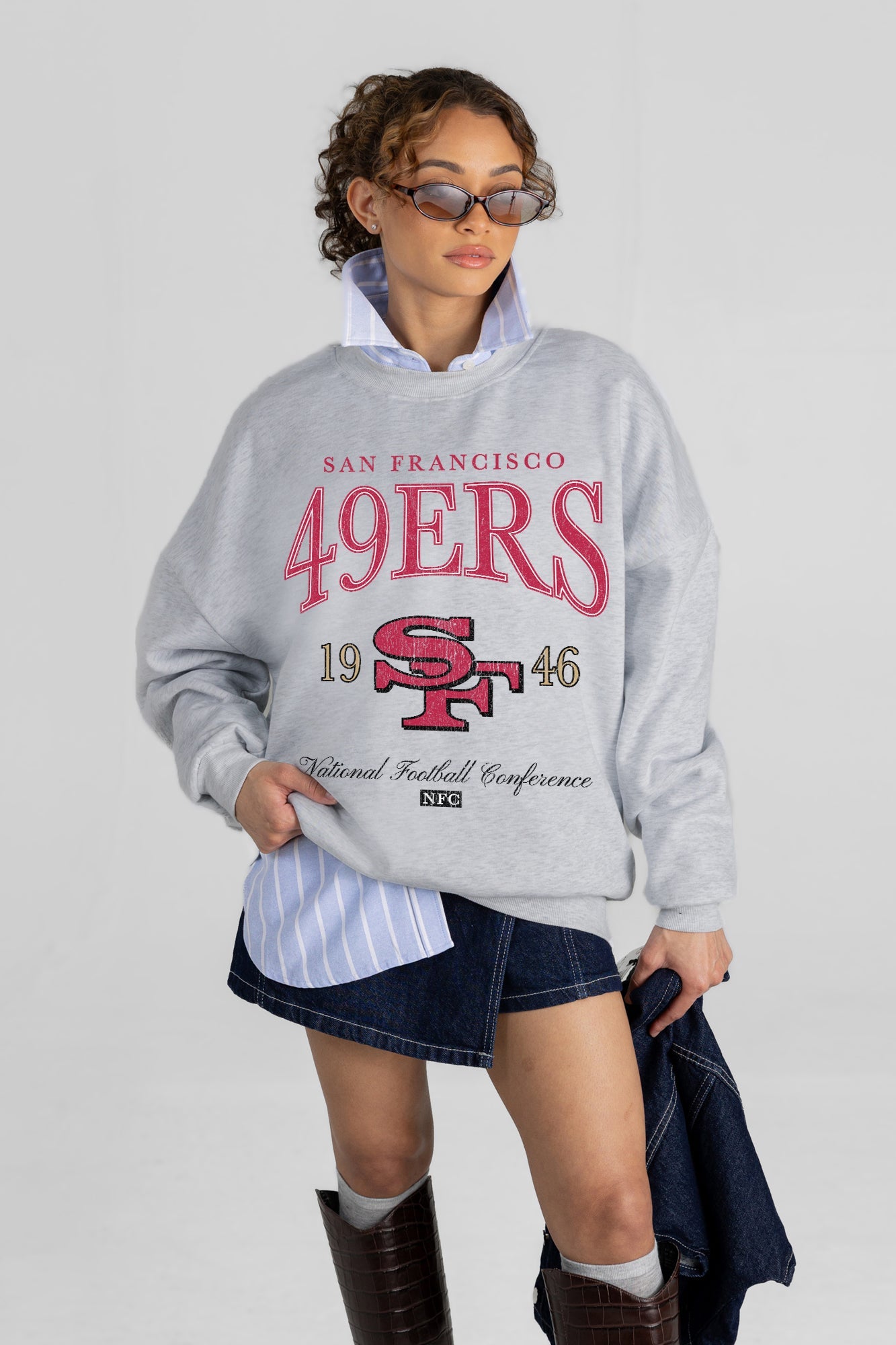 SAN FRANCISCO 49ERS INSTANT CLASSIC PREMIUM FLEECE DROP SHOULDER CREWNECK PULLOVER