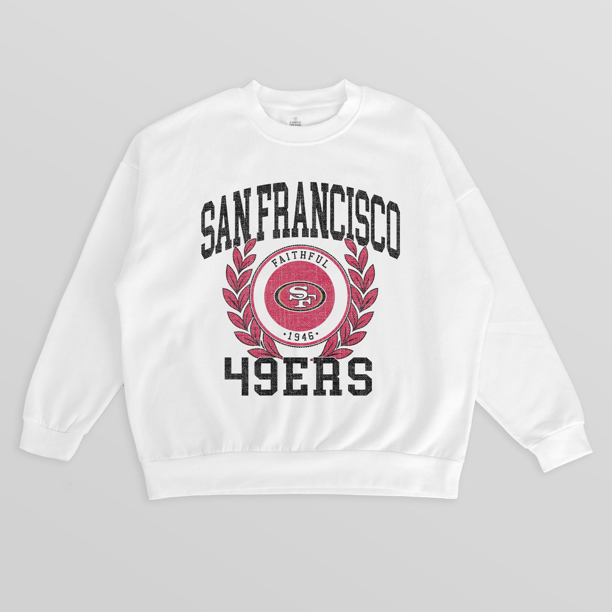 SAN FRANCISCO 49ERS GOLD STANDARD PREMIUM FLEECE DROP SHOULDER CREWNECK PULLOVER