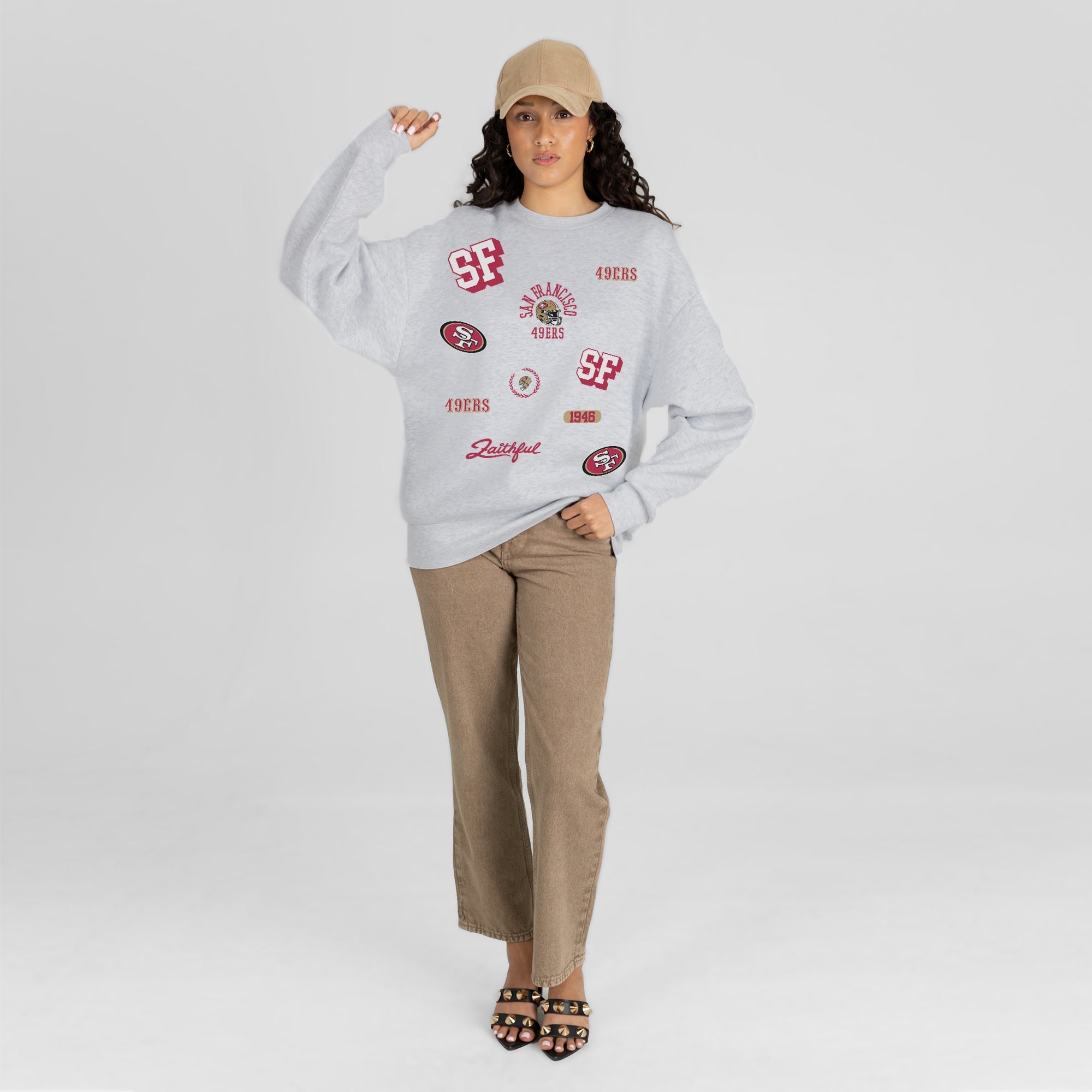 SAN FRANCISCO 49ERS ALL IN REPEAT PREMIUM FLEECE DROP SHOULDER CREWNECK PULLOVER
