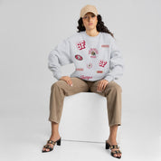 SAN FRANCISCO 49ERS ALL IN REPEAT PREMIUM FLEECE DROP SHOULDER CREWNECK PULLOVER