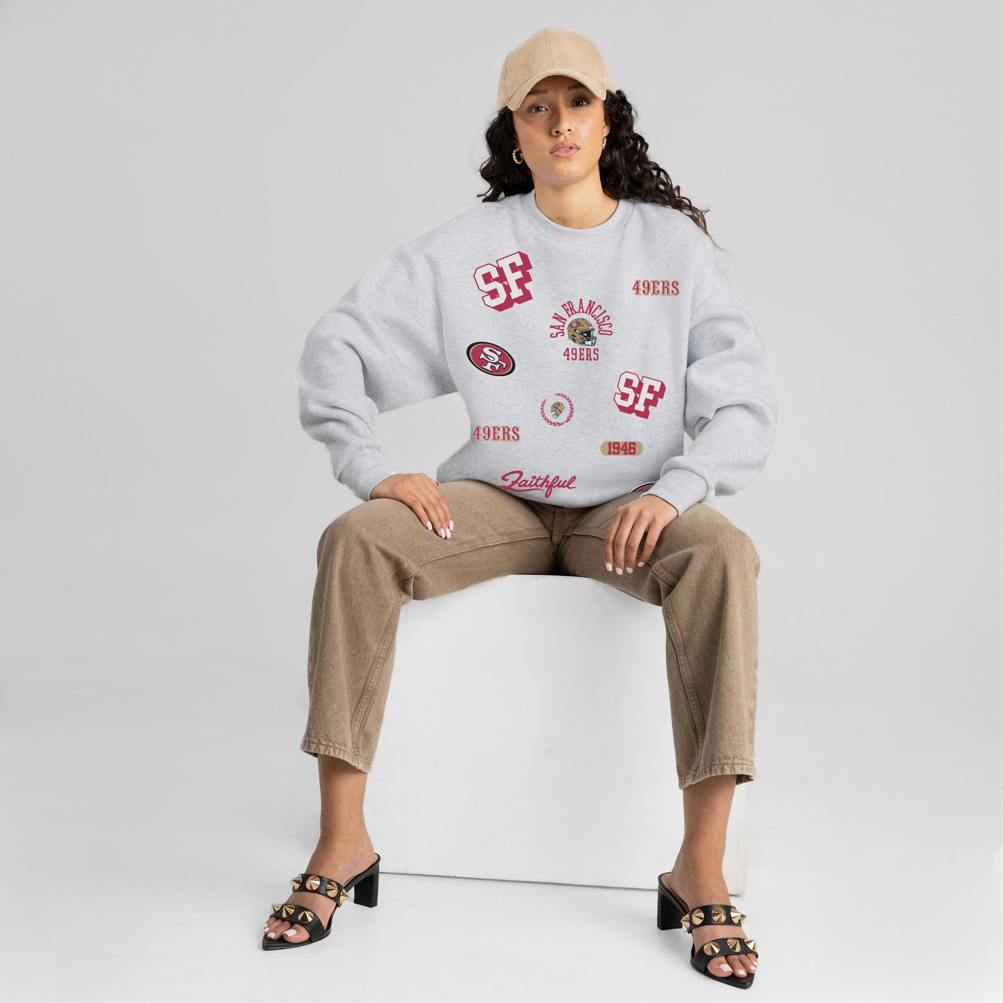 SAN FRANCISCO 49ERS ALL IN REPEAT PREMIUM FLEECE DROP SHOULDER CREWNECK PULLOVER