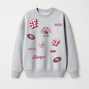 SAN FRANCISCO 49ERS ALL IN REPEAT PREMIUM FLEECE DROP SHOULDER CREWNECK PULLOVER