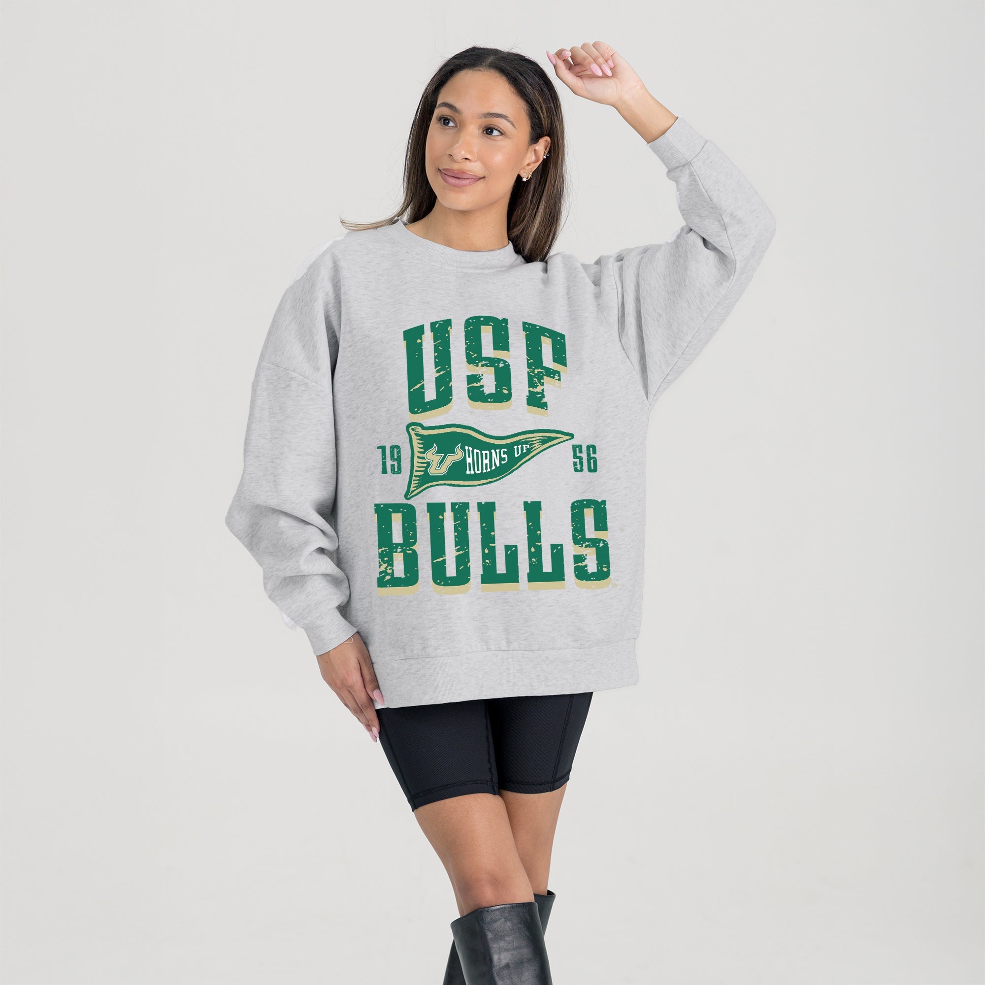 SOUTH FLORIDA BULLS PENNANT PRIDE PREMIUM FLEECE DROP SHOULDER CREWNECK PULLOVER