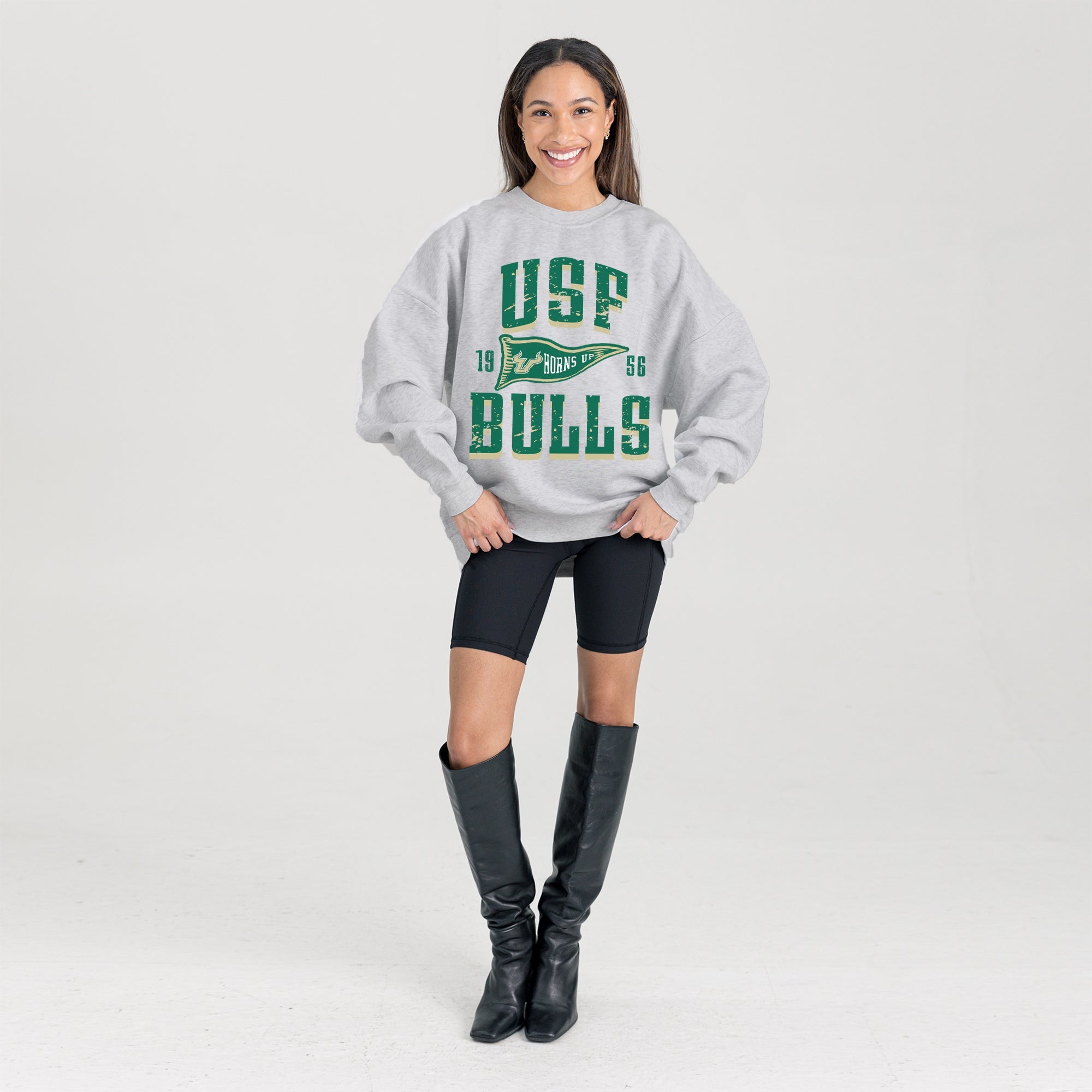 SOUTH FLORIDA BULLS PENNANT PRIDE PREMIUM FLEECE DROP SHOULDER CREWNECK PULLOVER