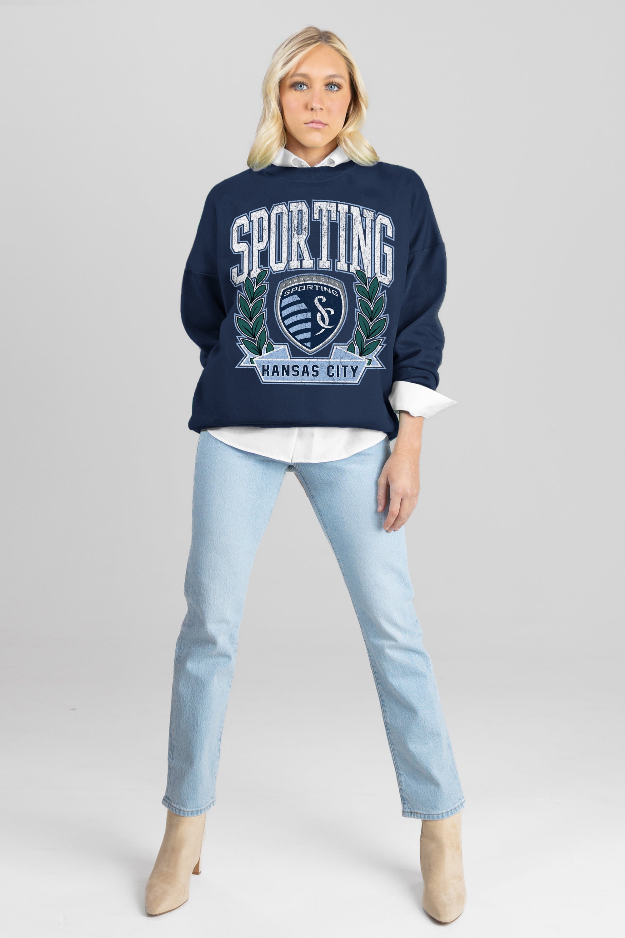 SPORTING KANSAS CITY CLASSIC ARCHIVES PREMIUM FLEECE DROP SHOULDER CREWNECK PULLOVER