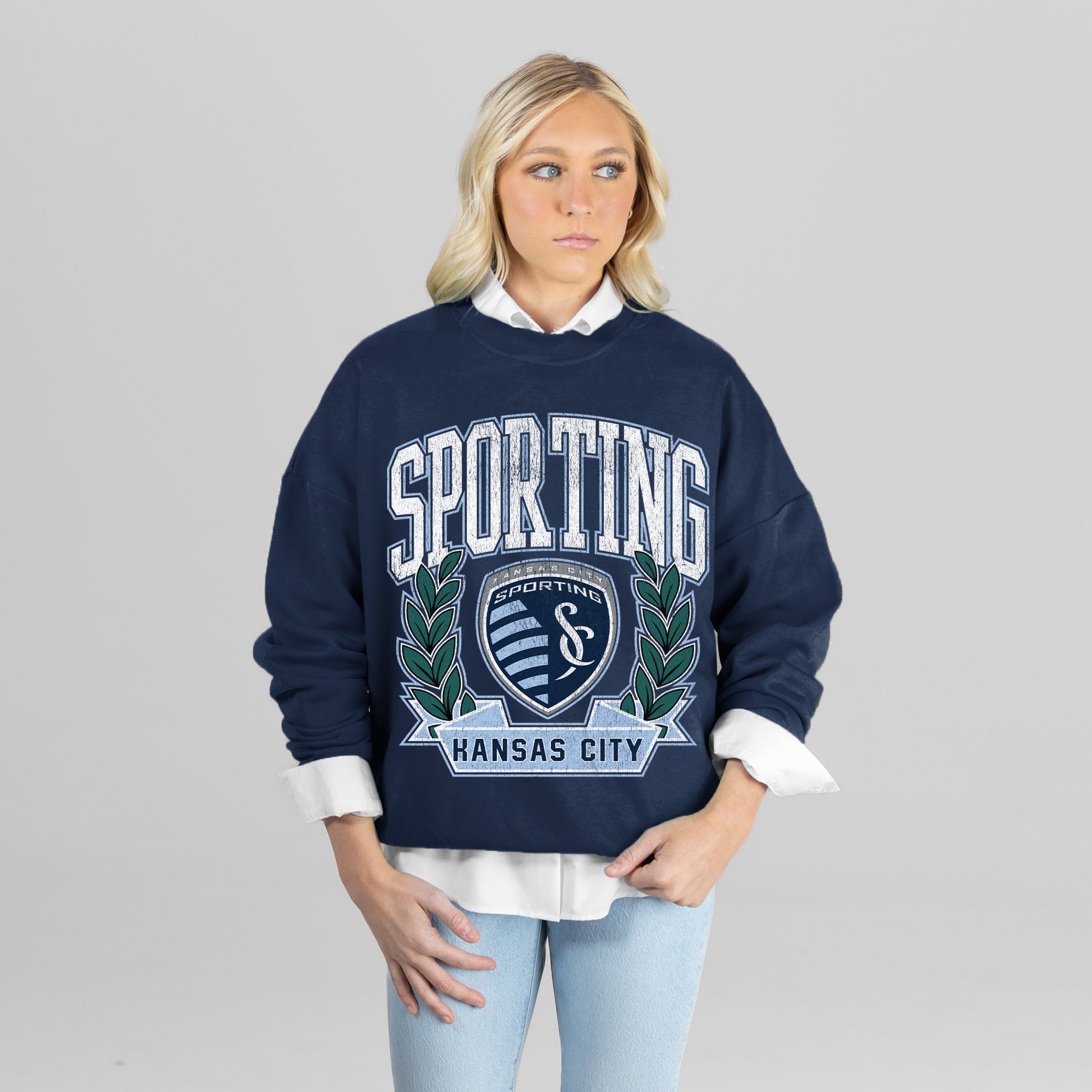 SPORTING KANSAS CITY CLASSIC ARCHIVES PREMIUM FLEECE DROP SHOULDER CREWNECK PULLOVER