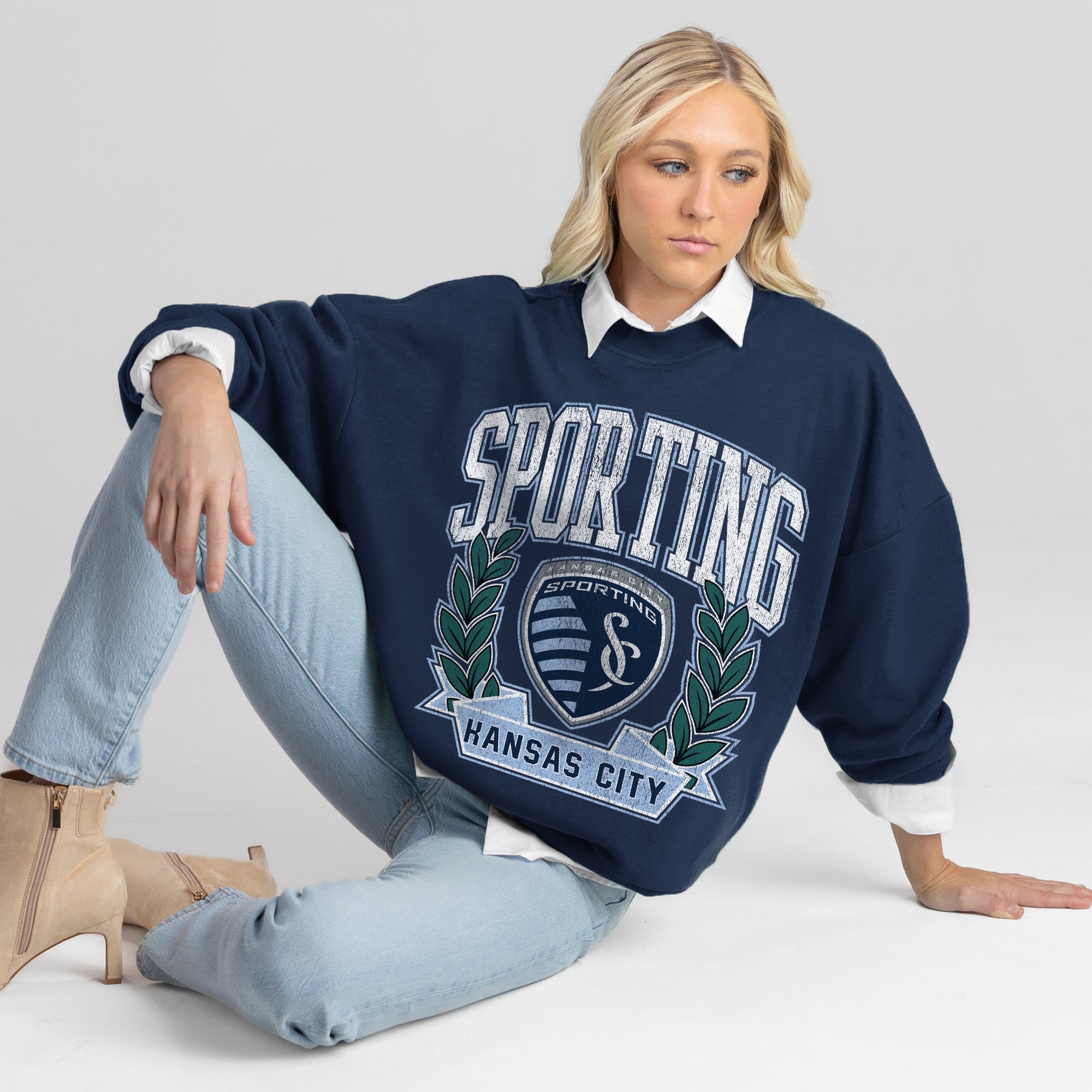 SPORTING KANSAS CITY CLASSIC ARCHIVES PREMIUM FLEECE DROP SHOULDER CREWNECK PULLOVER