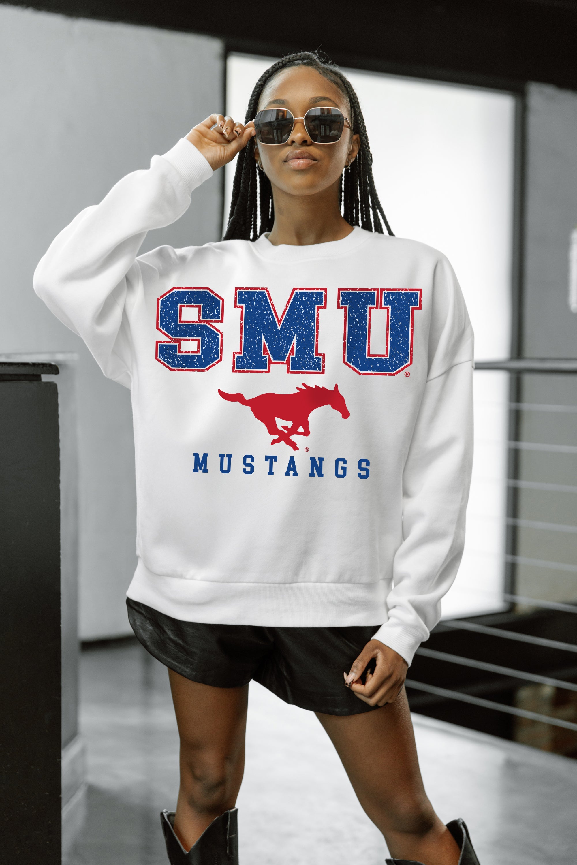 SMU MUSTANGS Freestyle Fleece Drop-Shoulder Pullover