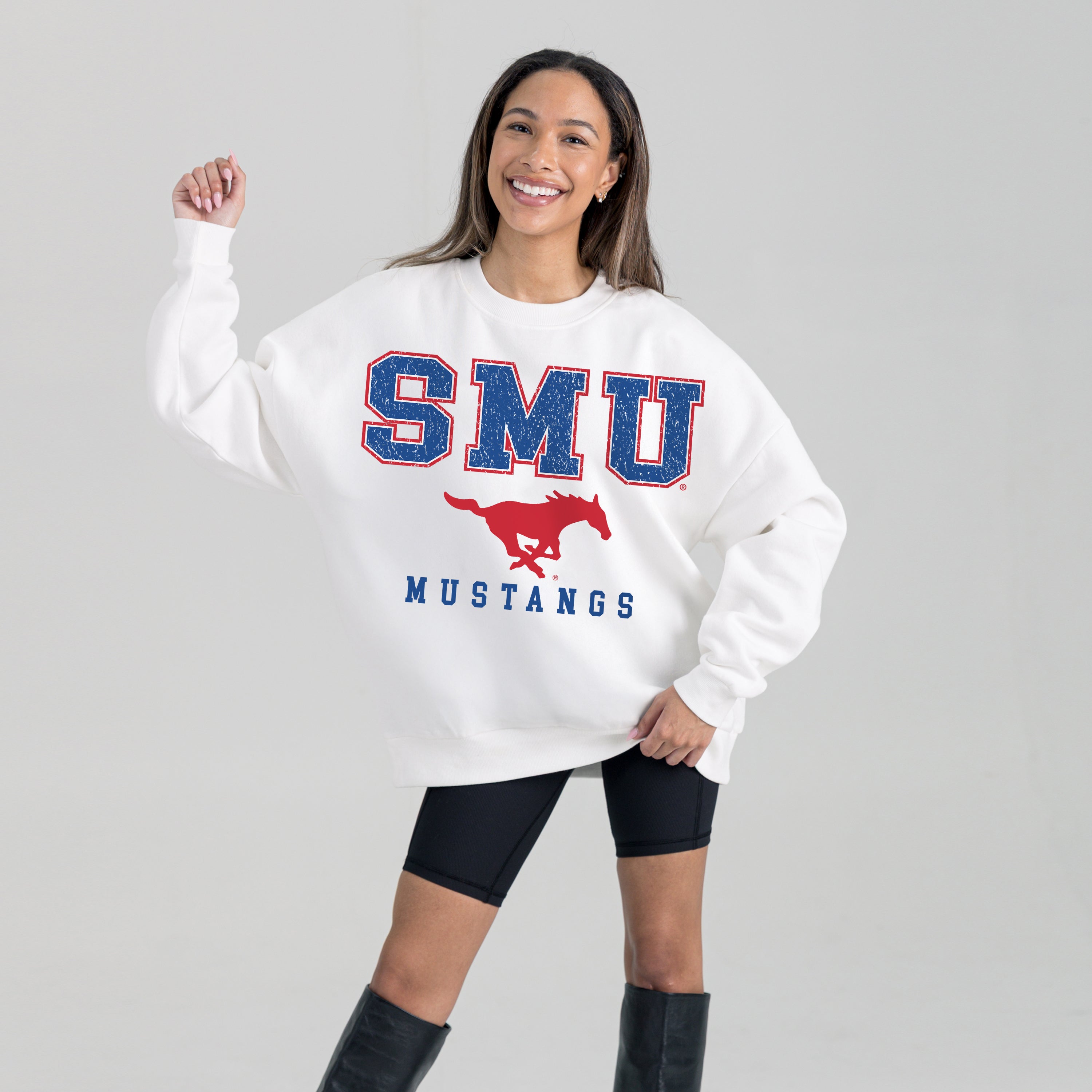 SMU MUSTANGS Freestyle Fleece Drop-Shoulder Pullover