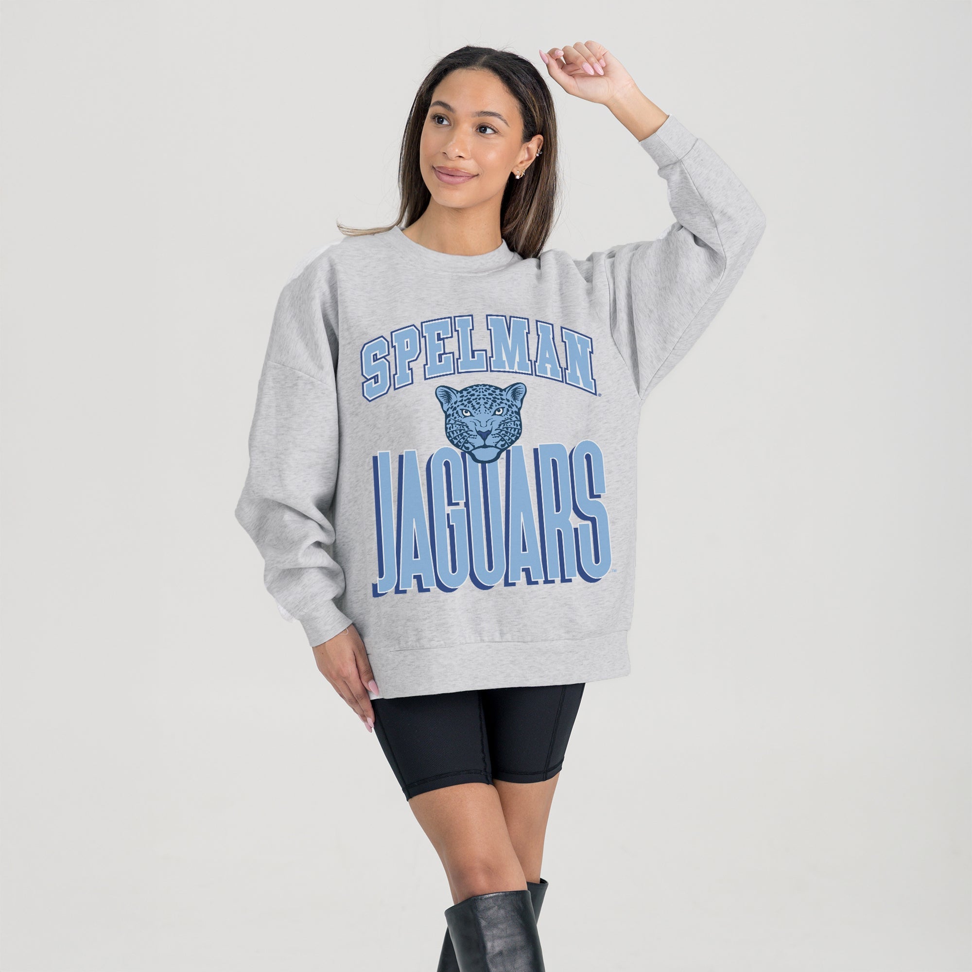 SPELMAN COLLEGE JAGUARS FIERCE FOCUS PREMIUM FLEECE DROP SHOULDER CREWNECK PULLOVER