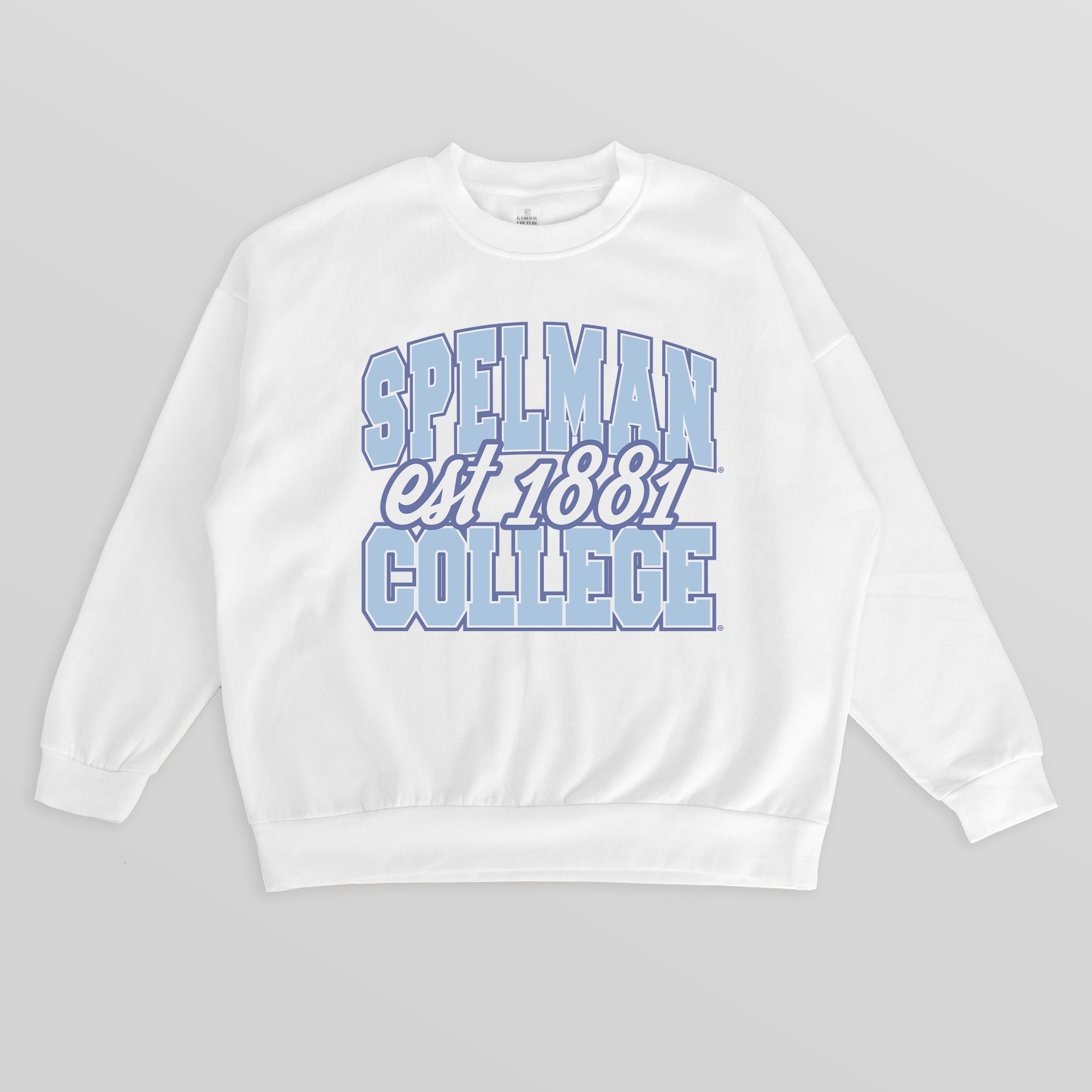 SPELMAN COLLEGE JAGUARS FADED FORMATION PREMIUM FLEECE DROP SHOULDER CREWNECK PULLOVER