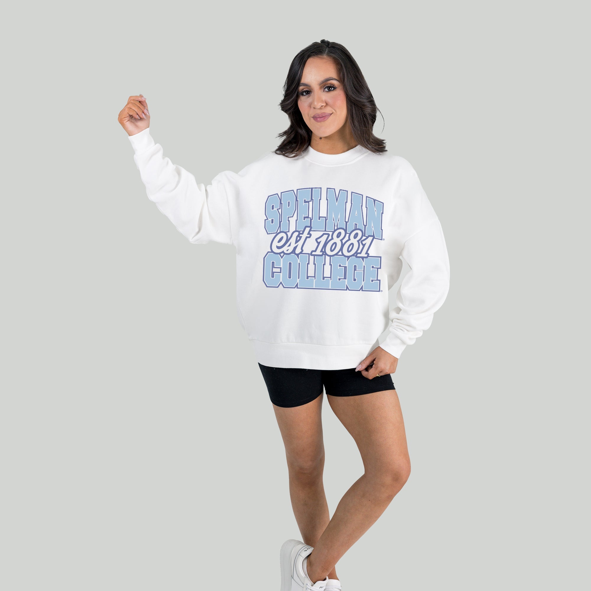 SPELMAN COLLEGE JAGUARS FADED FORMATION PREMIUM FLEECE DROP SHOULDER CREWNECK PULLOVER