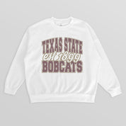 TEXAS STATE BOBCATS FADED FORMATION PREMIUM FLEECE DROP SHOULDER CREWNECK PULLOVER