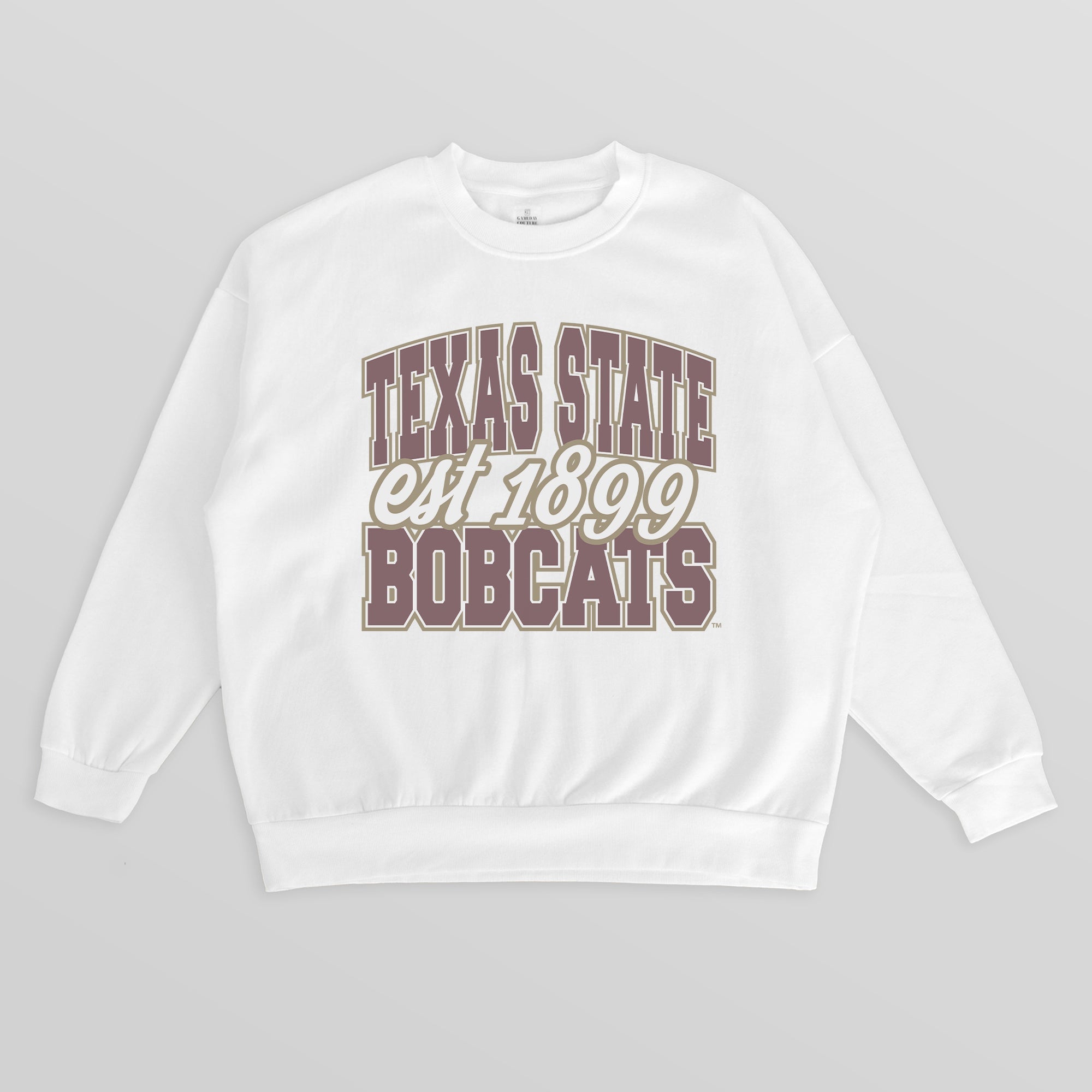 TEXAS STATE BOBCATS FADED FORMATION PREMIUM FLEECE DROP SHOULDER CREWNECK PULLOVER