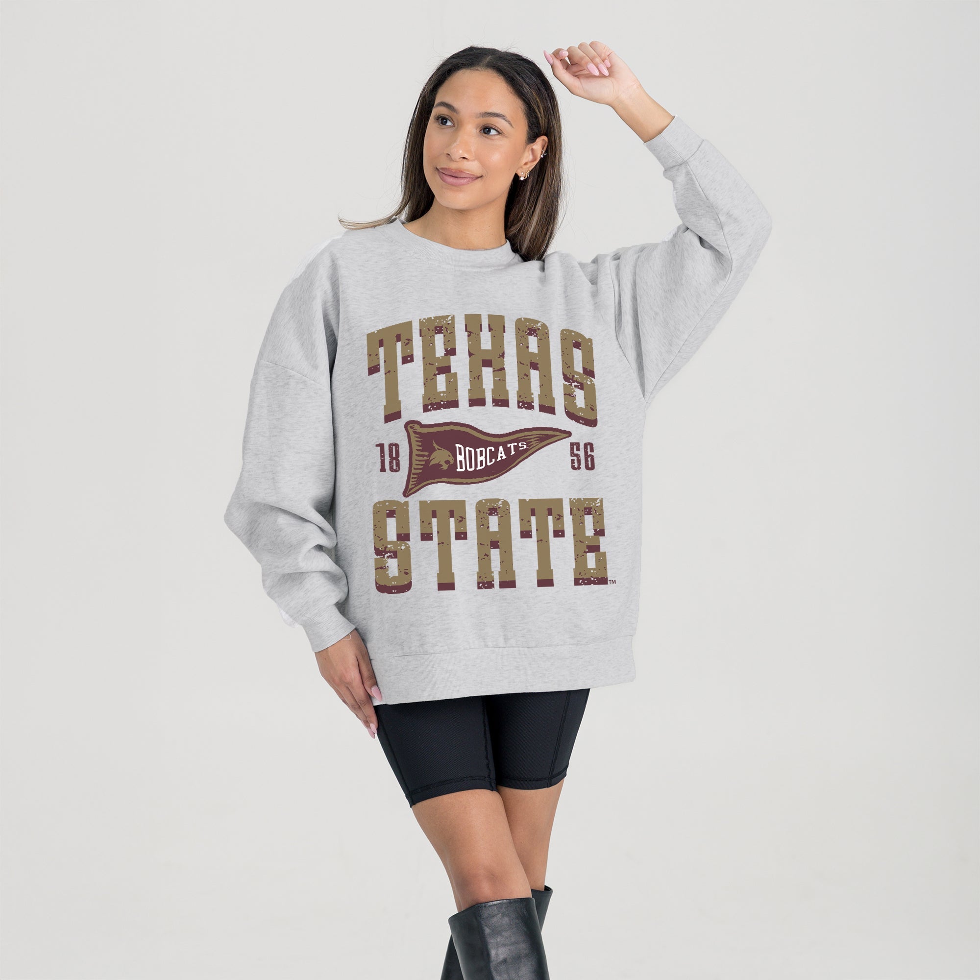 TEXAS STATE BOBCATS PENNANT PRIDE PREMIUM FLEECE DROP SHOULDER CREWNECK PULLOVER