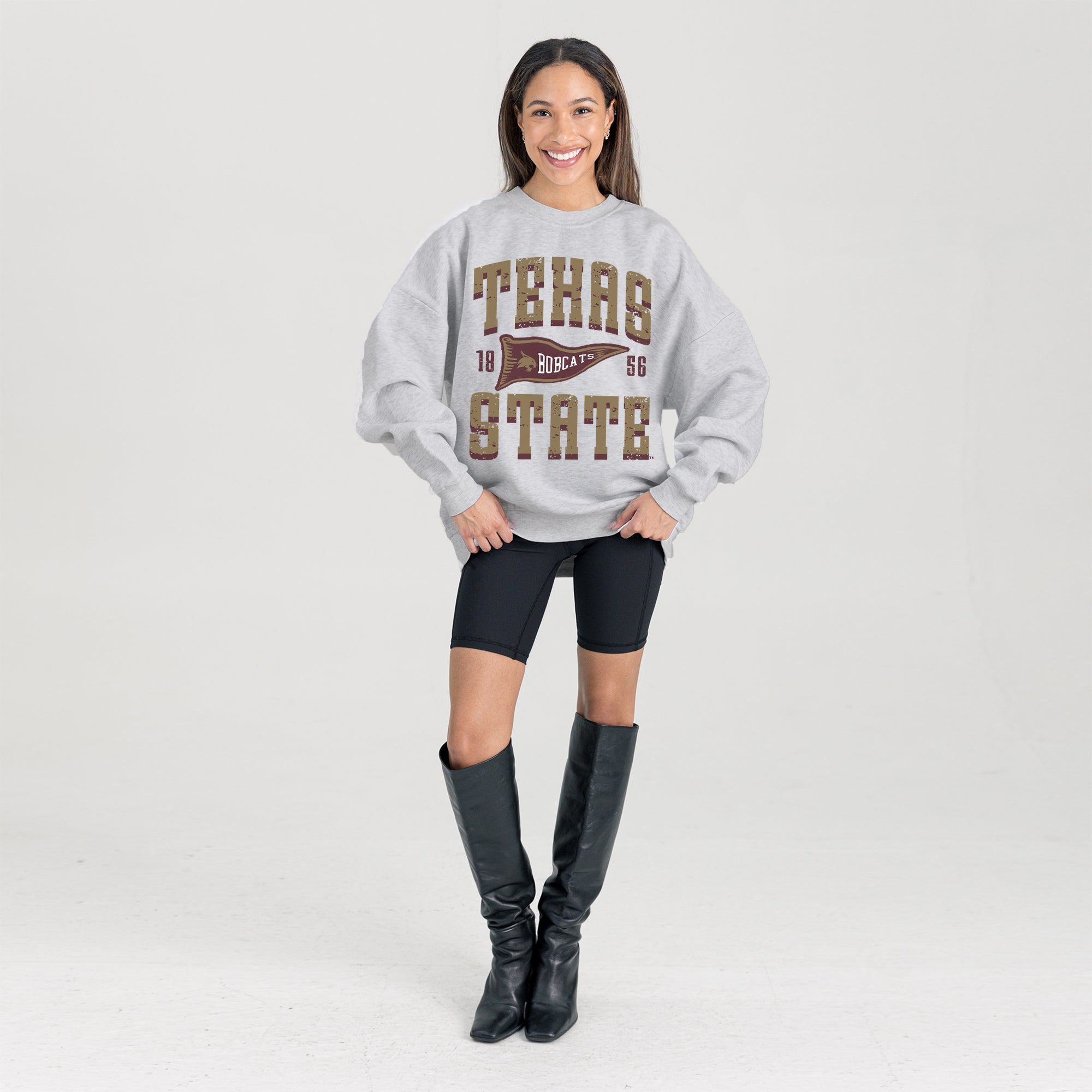 TEXAS STATE BOBCATS PENNANT PRIDE PREMIUM FLEECE DROP SHOULDER CREWNECK PULLOVER